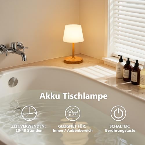 Detalle de PreeOtti LED Tischlampe Kabellos Akku – tragbare Touch-Tischleuchte mit stufenloser Dimmung