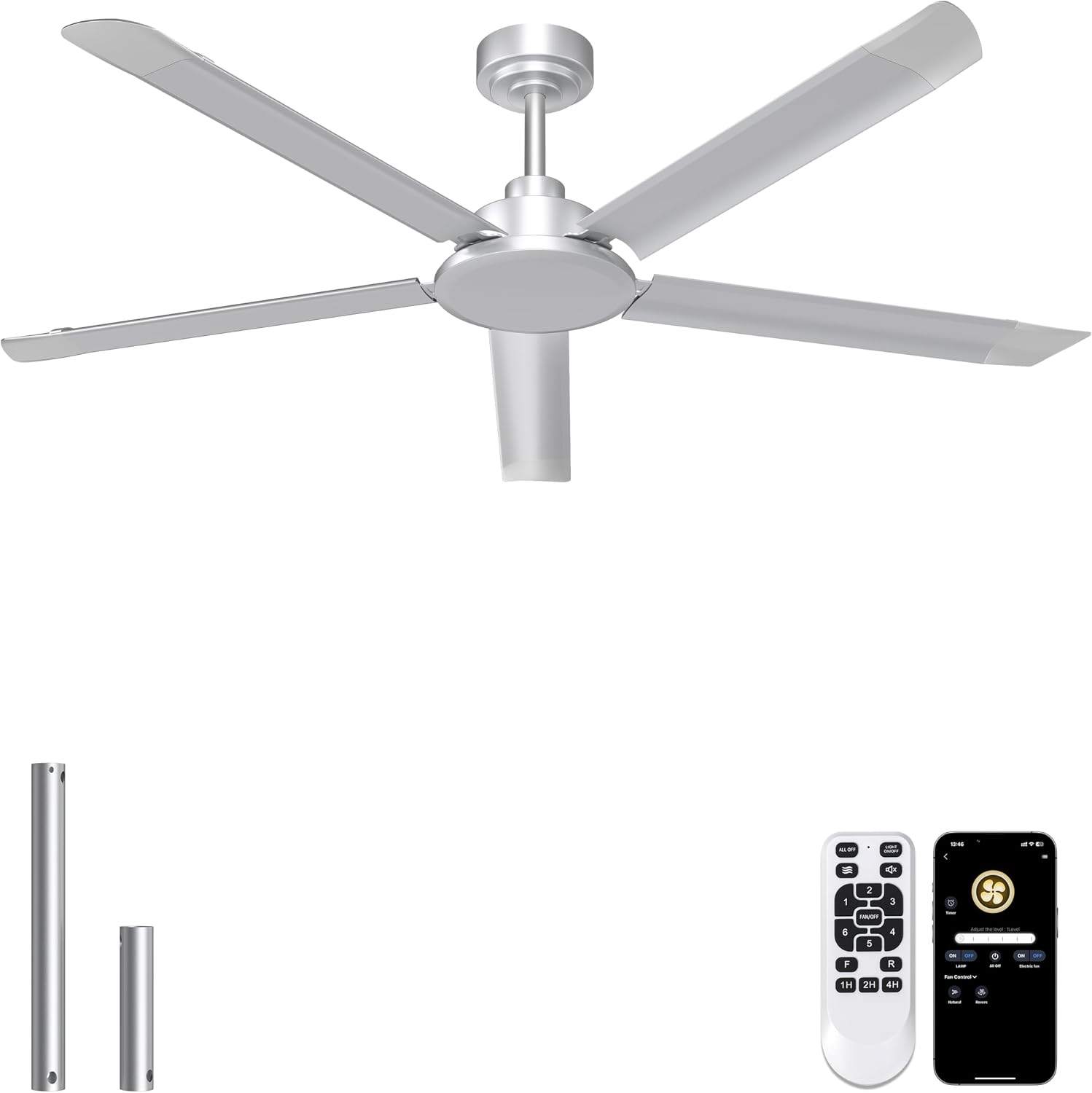 Detalle de Ohniyou GLX121 60-Inch Industrial Ceiling Fan, No Light, Silver