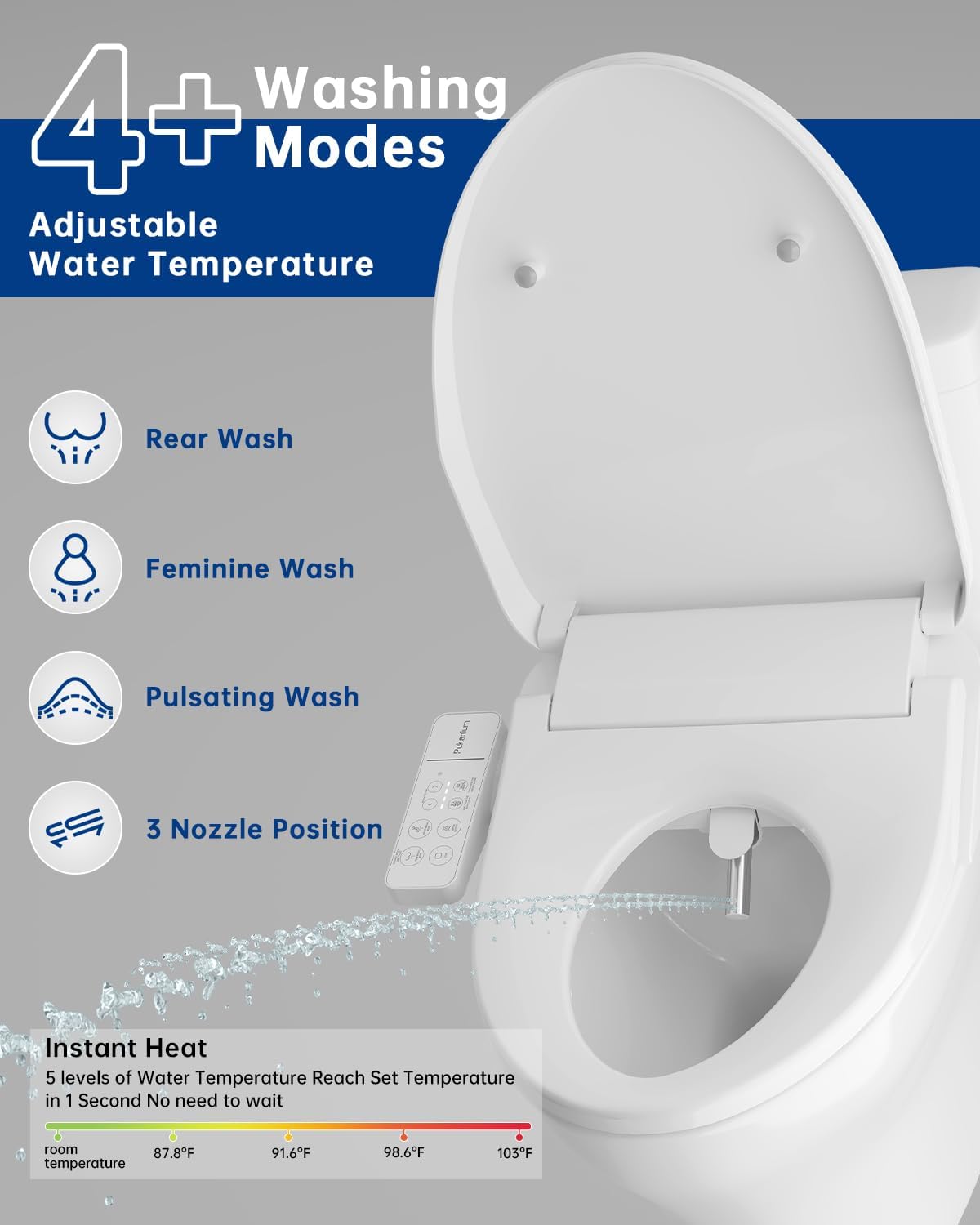 Thumbnail 2 de PUKANIUM 23G001WH Elongated Bidet Toilet Seat with Heated Seat & Air Dryer