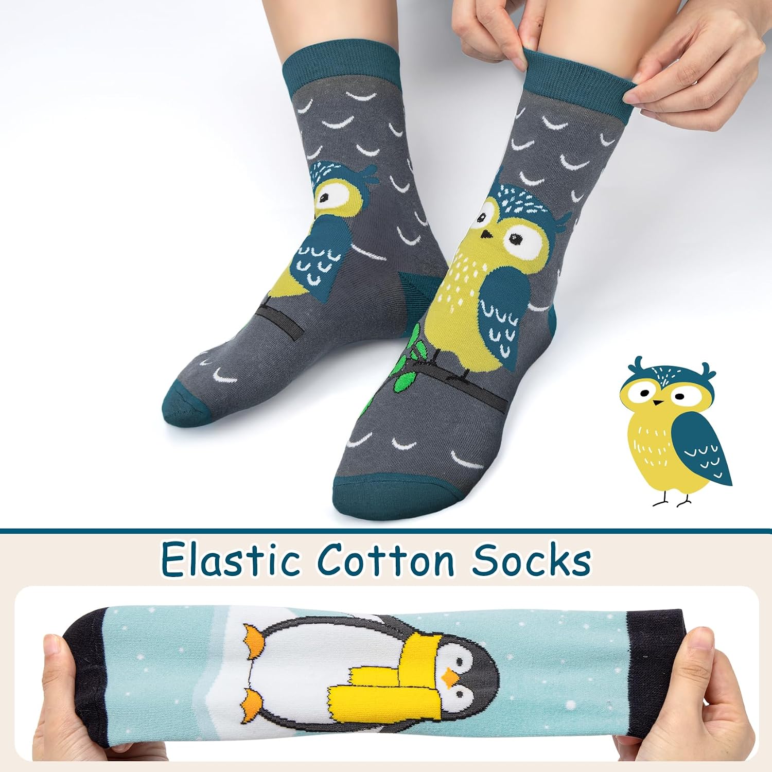 Detalle de Chalier Cozy 5 Paar Damen Socken mit Hunde- und Katzenmotiven – Baumwollkomfort, vielseitig einsetzbar