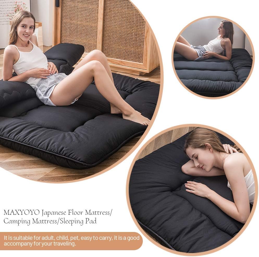 Thumbnail 6 de MAXYOYO Japanese Floor Mattress Futon 4" Tatami Mat (King, Black) — Foldable Roll-Up Sleeping Pad