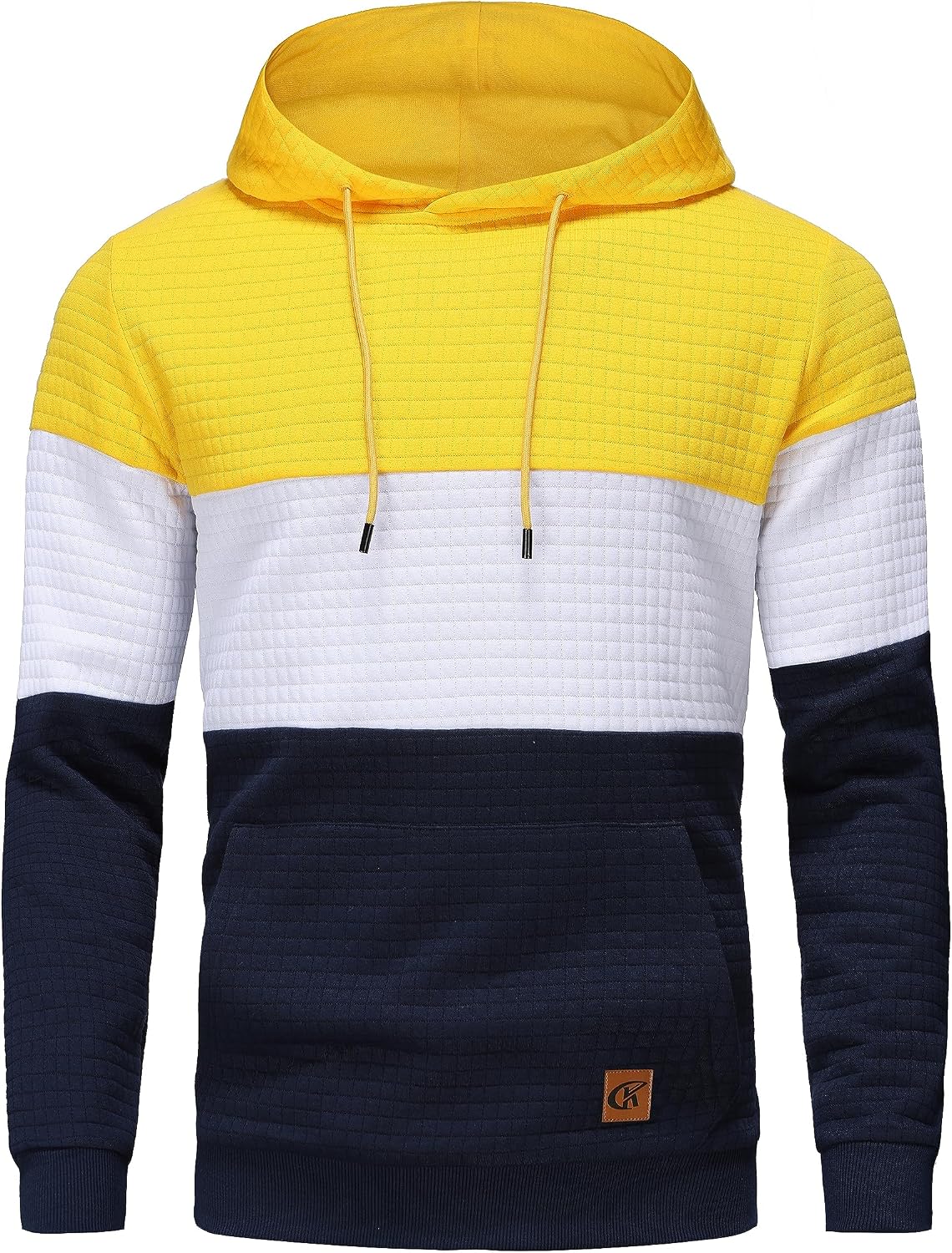 Detalle de YuKaiChen Herren Pullover Patchwork Hoodie mit Taschen – Jacquard Farbblock Langarm
