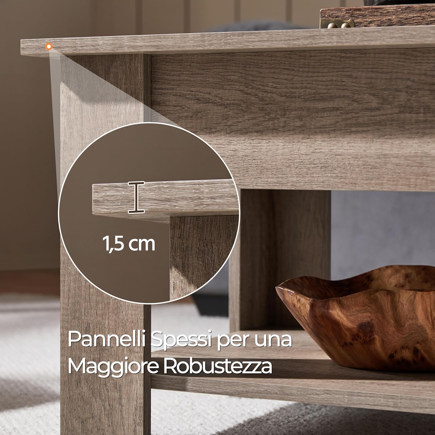 Thumbnail 5 de Yaheetech Tavolino da Caffè Sollevabile: tavolo moderno con ripiano inferiore e spazio nascosto, 98 x 50 x 42–56 cm, grigio