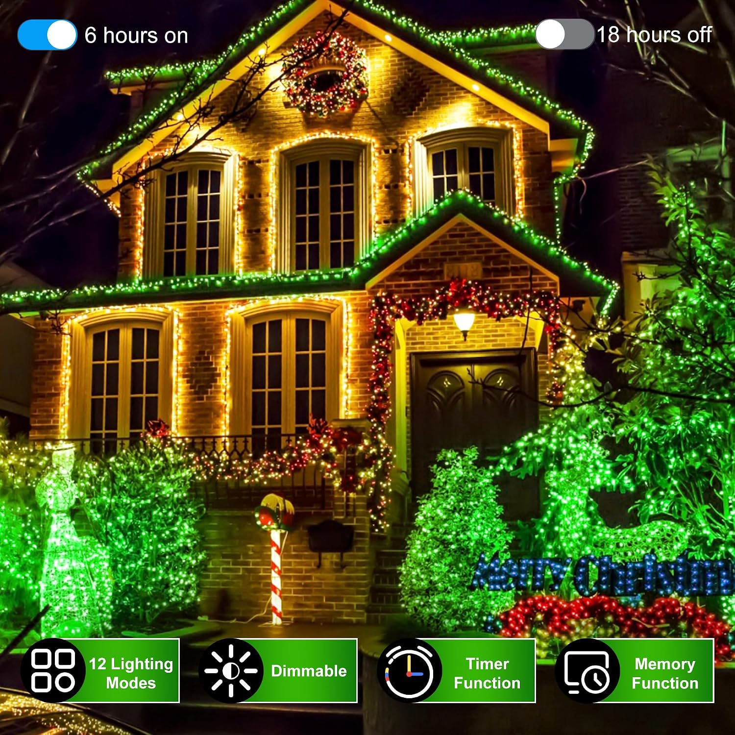 Detalle de HRANBOTY HS-750L Green LED String Lights, 239 ft, 750 LEDs, 12 Modes