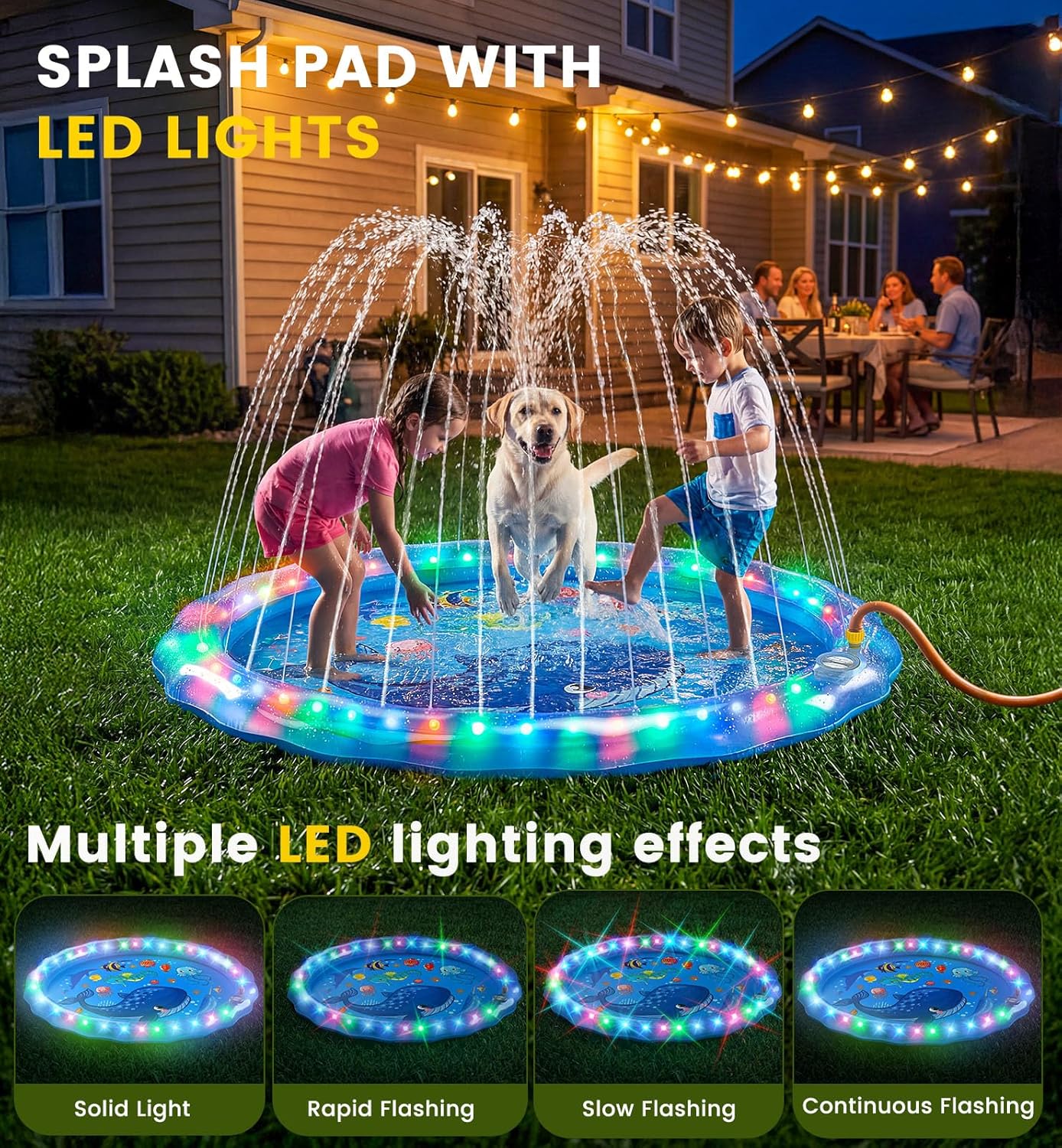 Thumbnail 1 de Dsquu LED Glowing Splash Pad Sprinkler (60") for Kids & Dogs with RGB Light Modes & Remote
