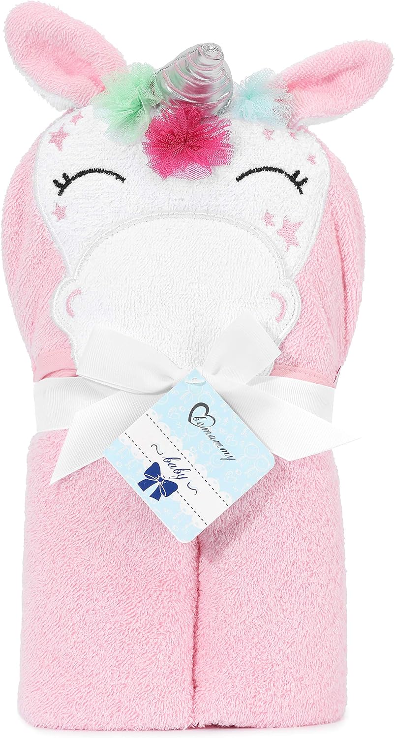 Detalle de Be Mammy Serviette à Capuche en Coton Bébé 95x95 cm Rose - Licorne
