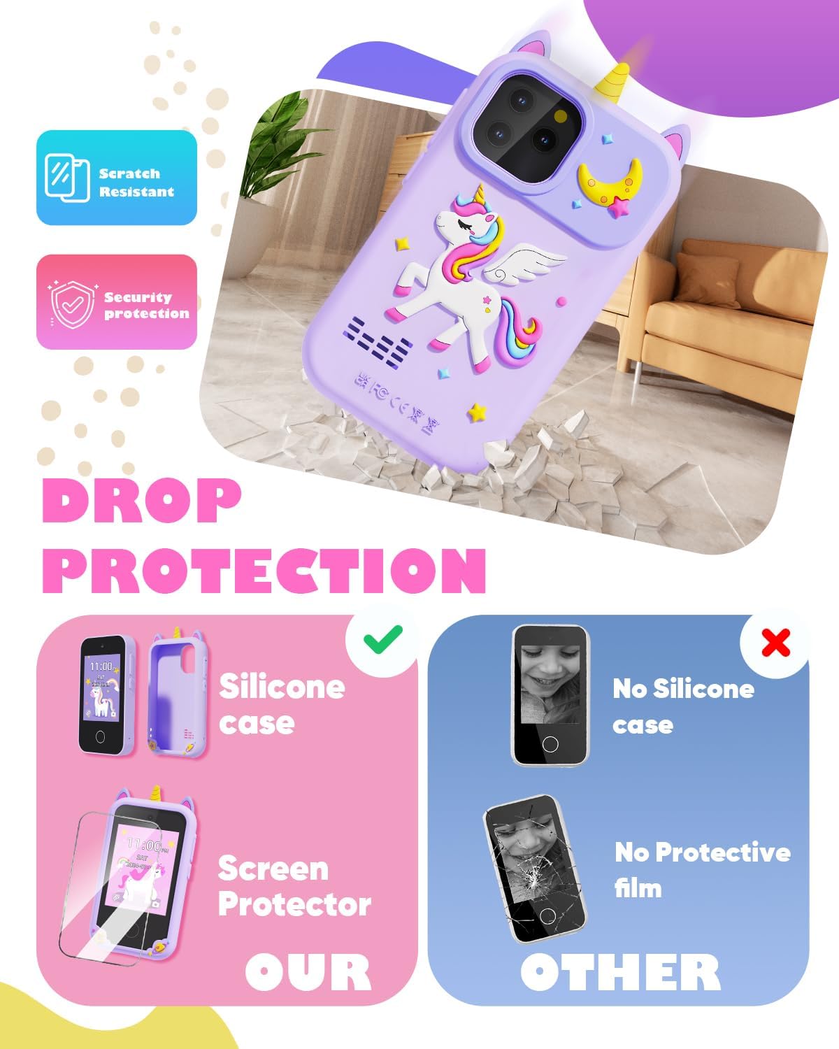 Thumbnail 3 de Kids Phone Toys 2.8" dual-camera touchscreen learning toy (8GB SD card) – purple