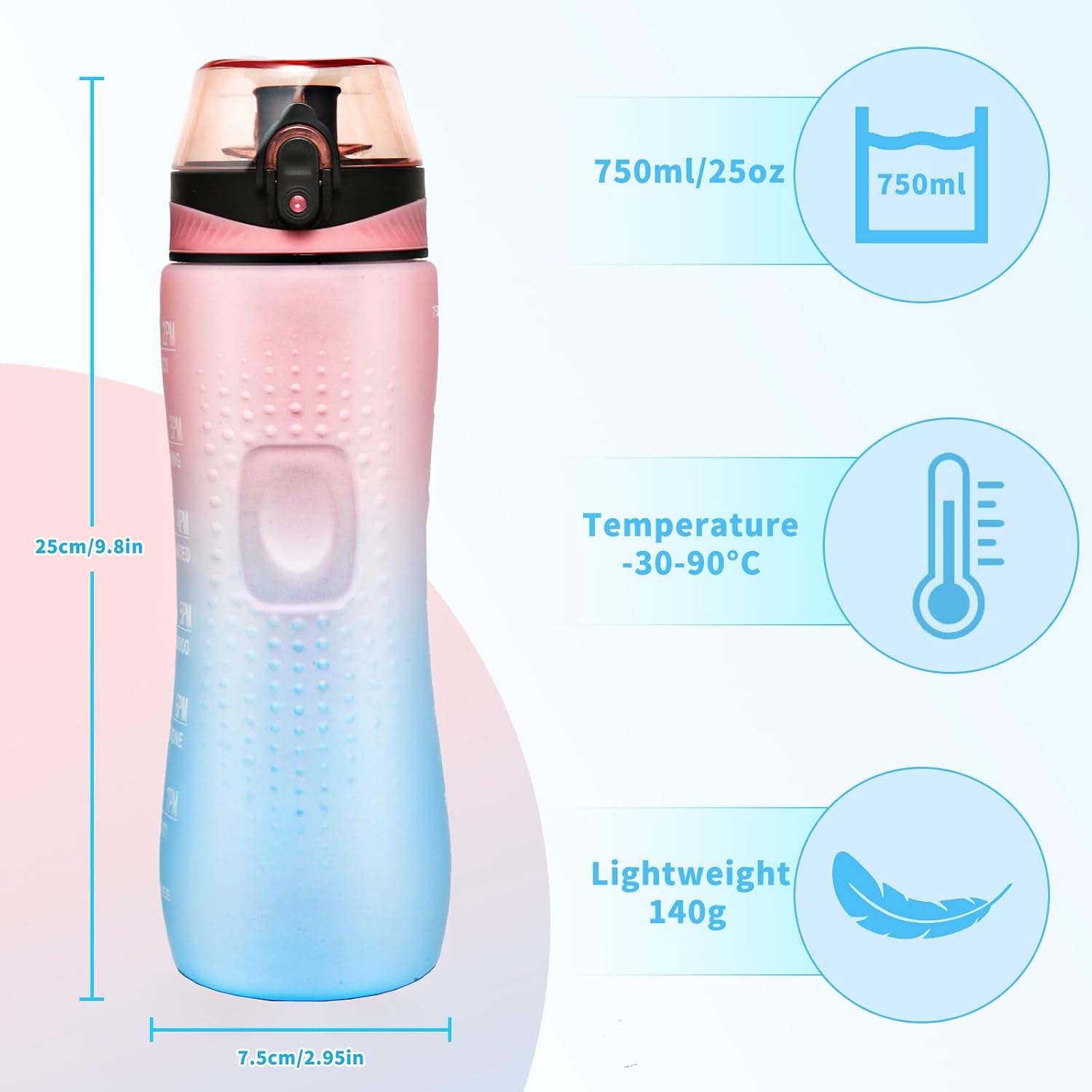 Thumbnail 4 de Binudum Motivations-Trinkflasche mit Zeitmarkierung (Tritan, 750 ml) – auslaufsicher für Sport & Alltag