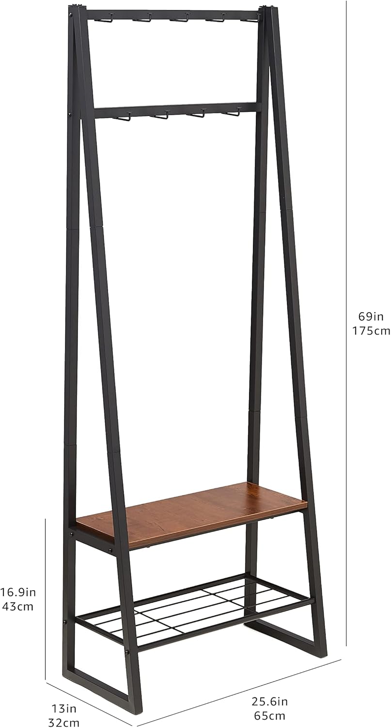 Detalle de Amazon Basics Appendiabiti a 9 ganci con scarpiera e 2 ripiani, Nero, 65 x 33 x 170.1 cm