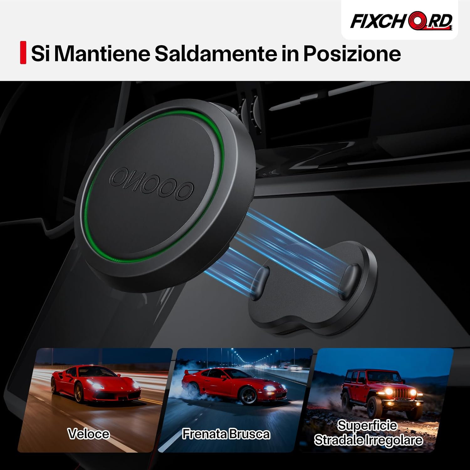 Thumbnail 3 de Supporto magnetico per auto FIXCHORD per OOONO CO-Driver NO2 con base adesiva 3M