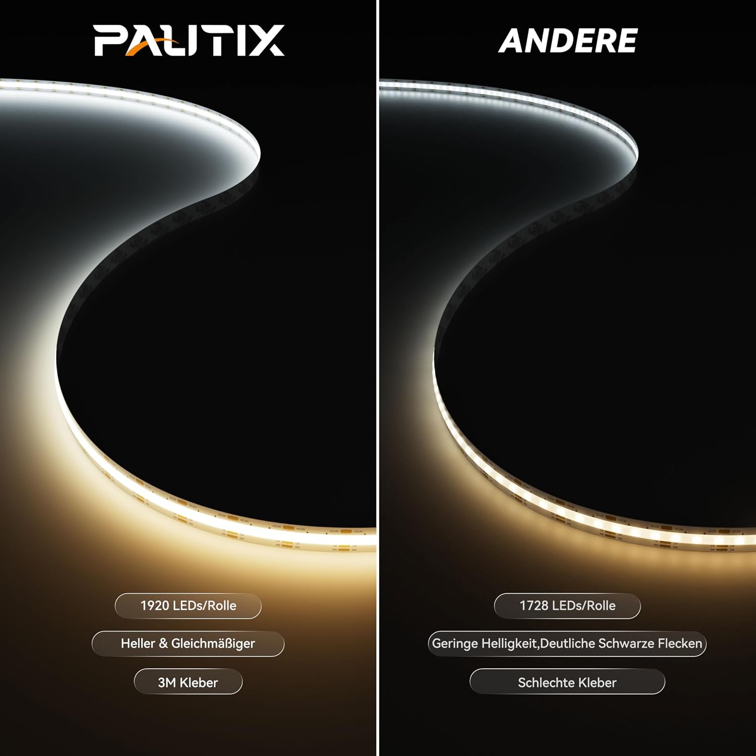 Thumbnail 4 de PAUTIX COB LED Streifen 3M 24V Dimmbar CCT 2700K–6500K mit RF Fernbedienung, 640 LEDs/m, CRI>90