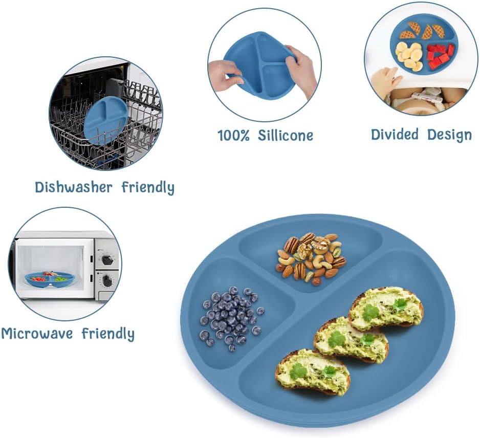 Thumbnail 3 de Vicloon Baby Suction Plate 3-Pack: Silicone Divided Dishes for Self-Feeding (Blue/Pink/Beige)
