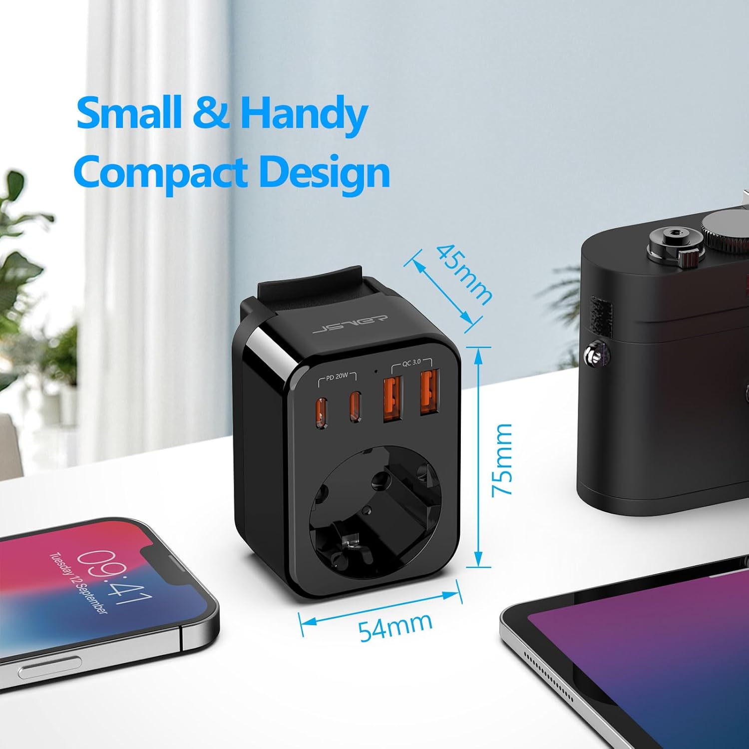 Thumbnail 4 de JSVER Adattatore di viaggio internazionale con 2 USB-A (QC 18W) e 2 USB-C (PD 20W) per oltre 180 paesi (Nero)