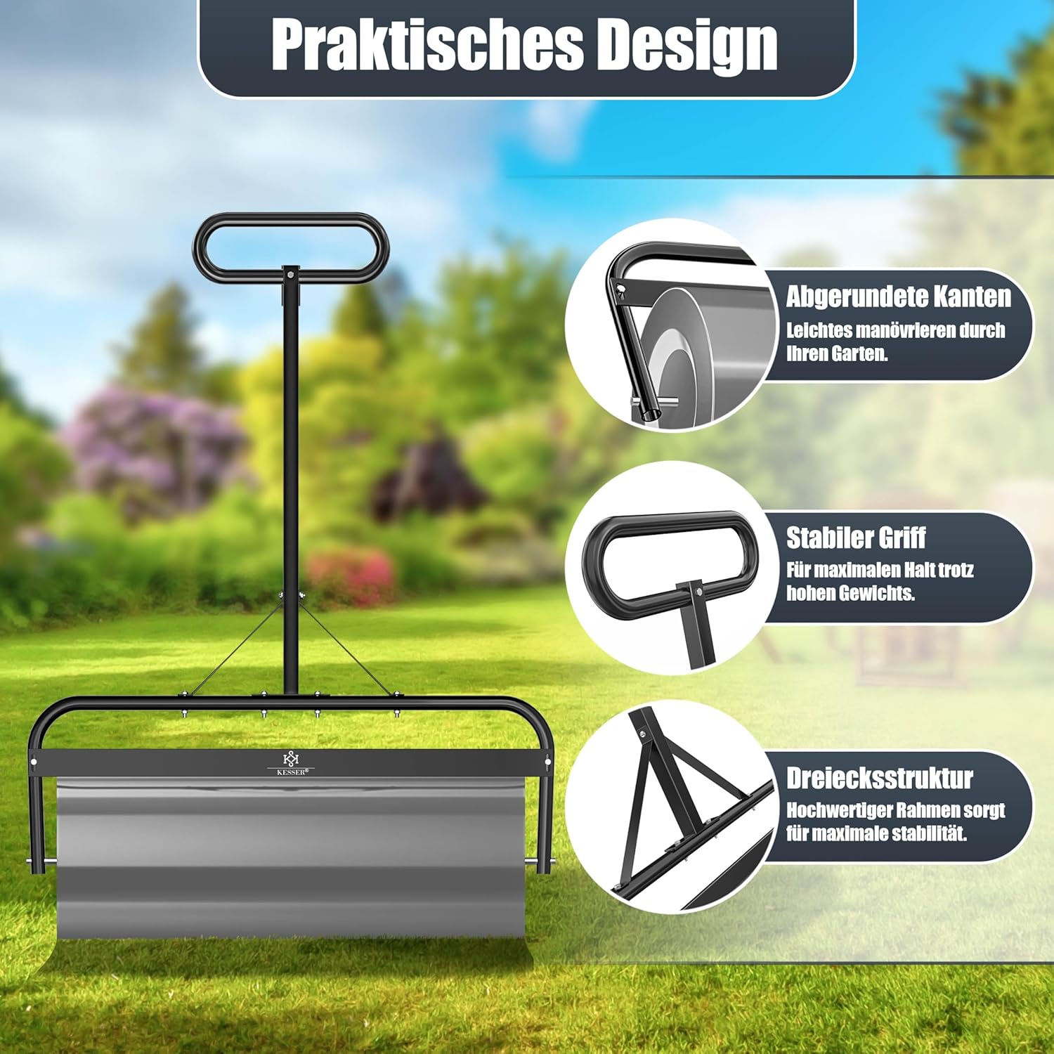 Thumbnail 4 de KESSER® Rasenwalze Metall, befüllbar mit Wasser oder Sand (63 Liter) – 99 cm Arbeitsbreite, inkl. Handschuhe