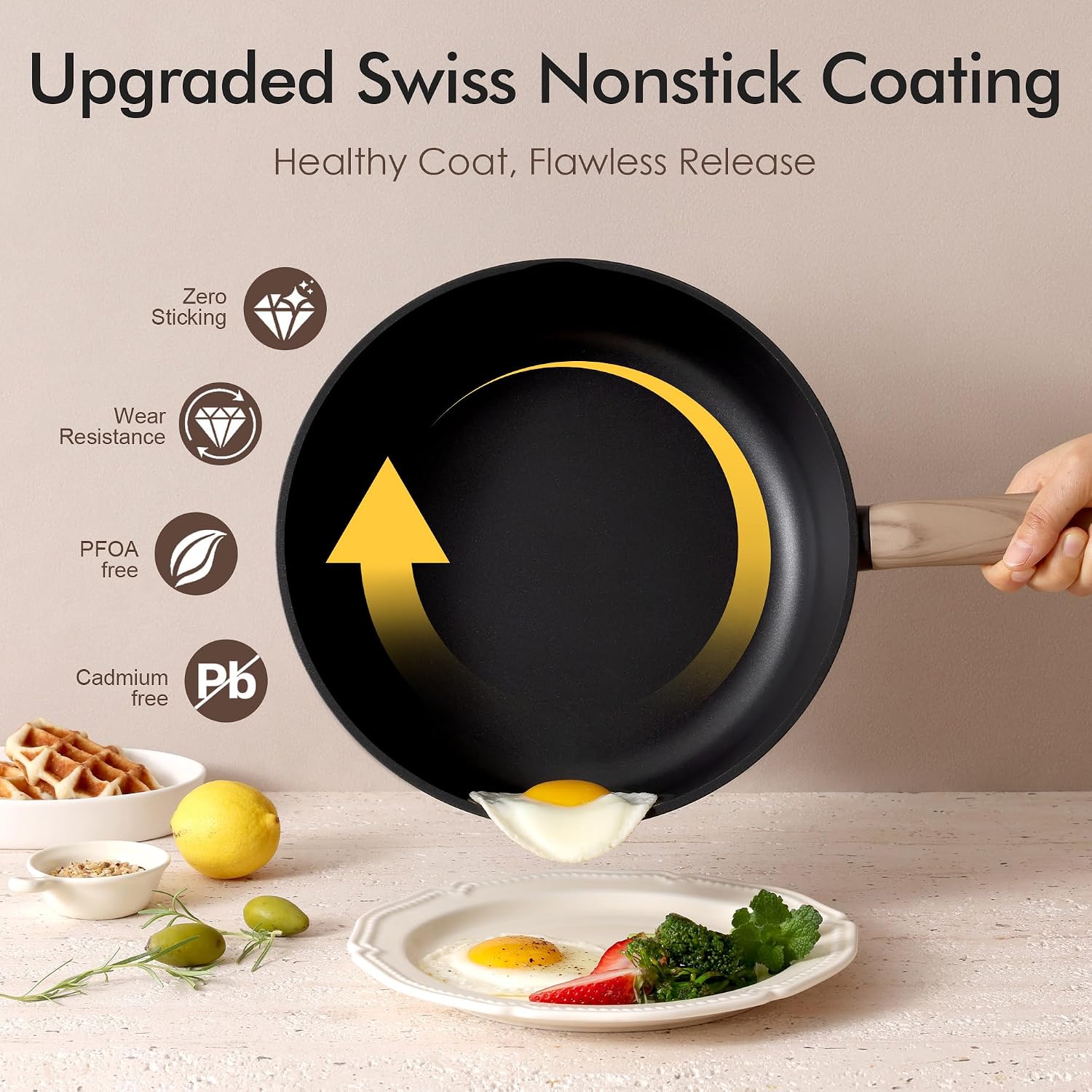 Detalle de SENSARTE UK-SA-SJ6028B 28cm Deep Sauté Pan with Lid, Titanium Non-Stick