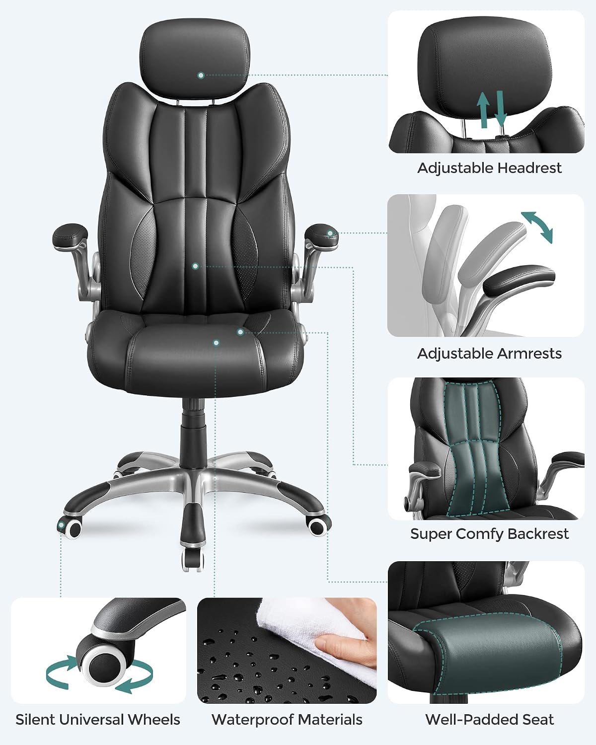 Detalle 2 de SONGMICS OBG65BK Silla gaming ergonómica 150 kg