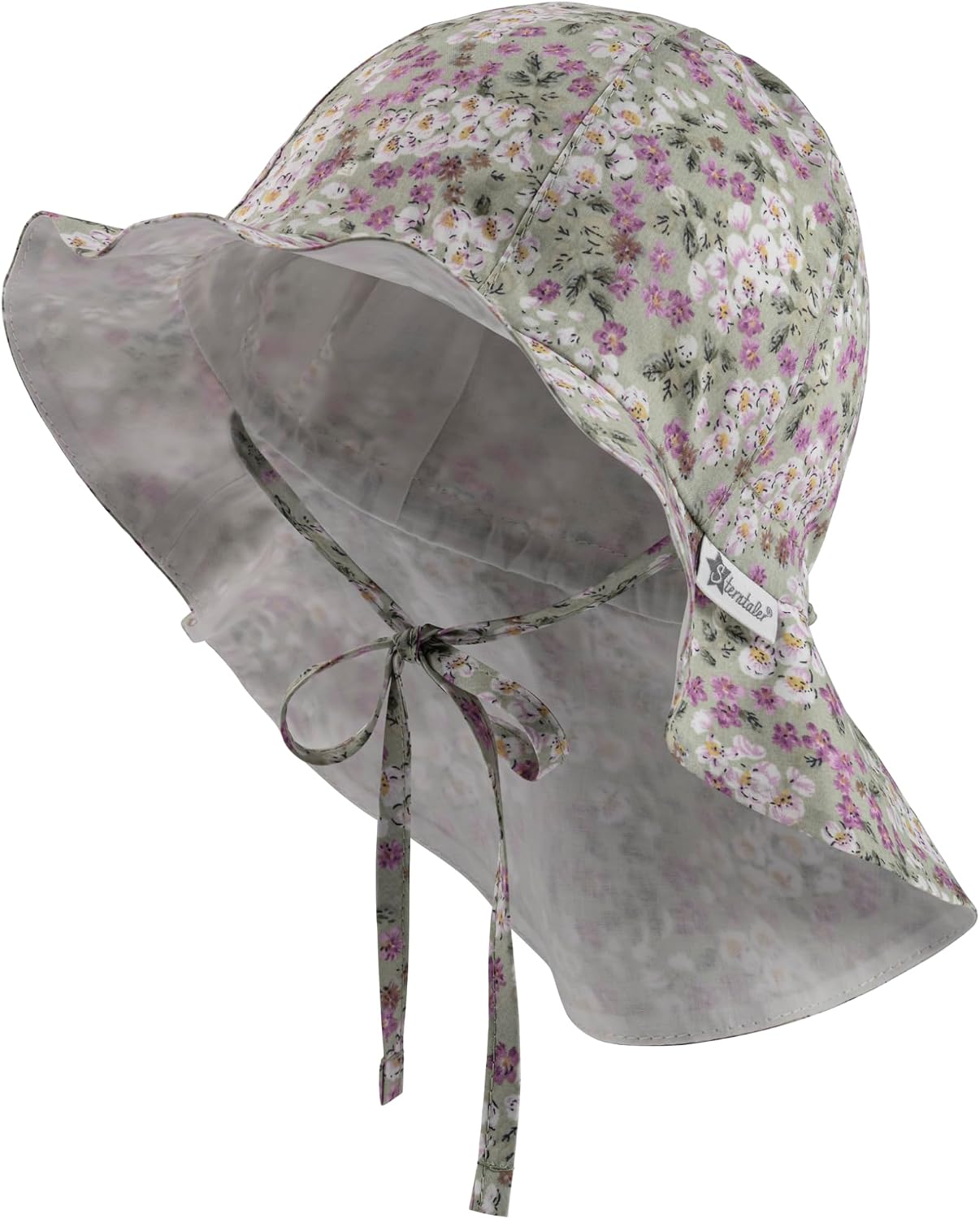 Detalle de Sterntaler Sonnenhut Millefleurs mit Nackenschutz – UV30, Bio-Batist gefüttert, Bindeband & Größenregulierungsband