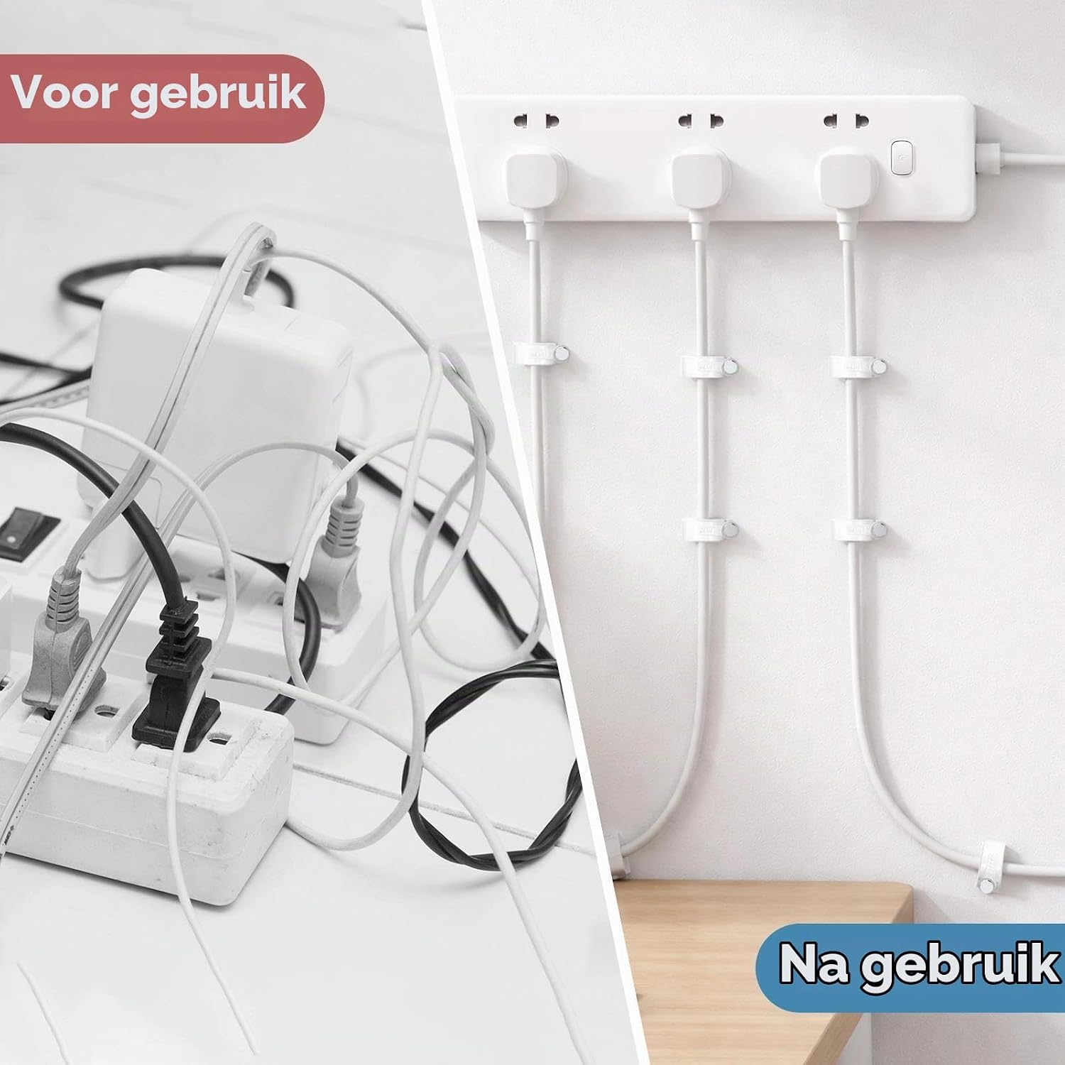 Detalle 2 de Aujzoo kabelclips, 4, 6, 8 en 10 mm, 80 witte clips met stalen nagels