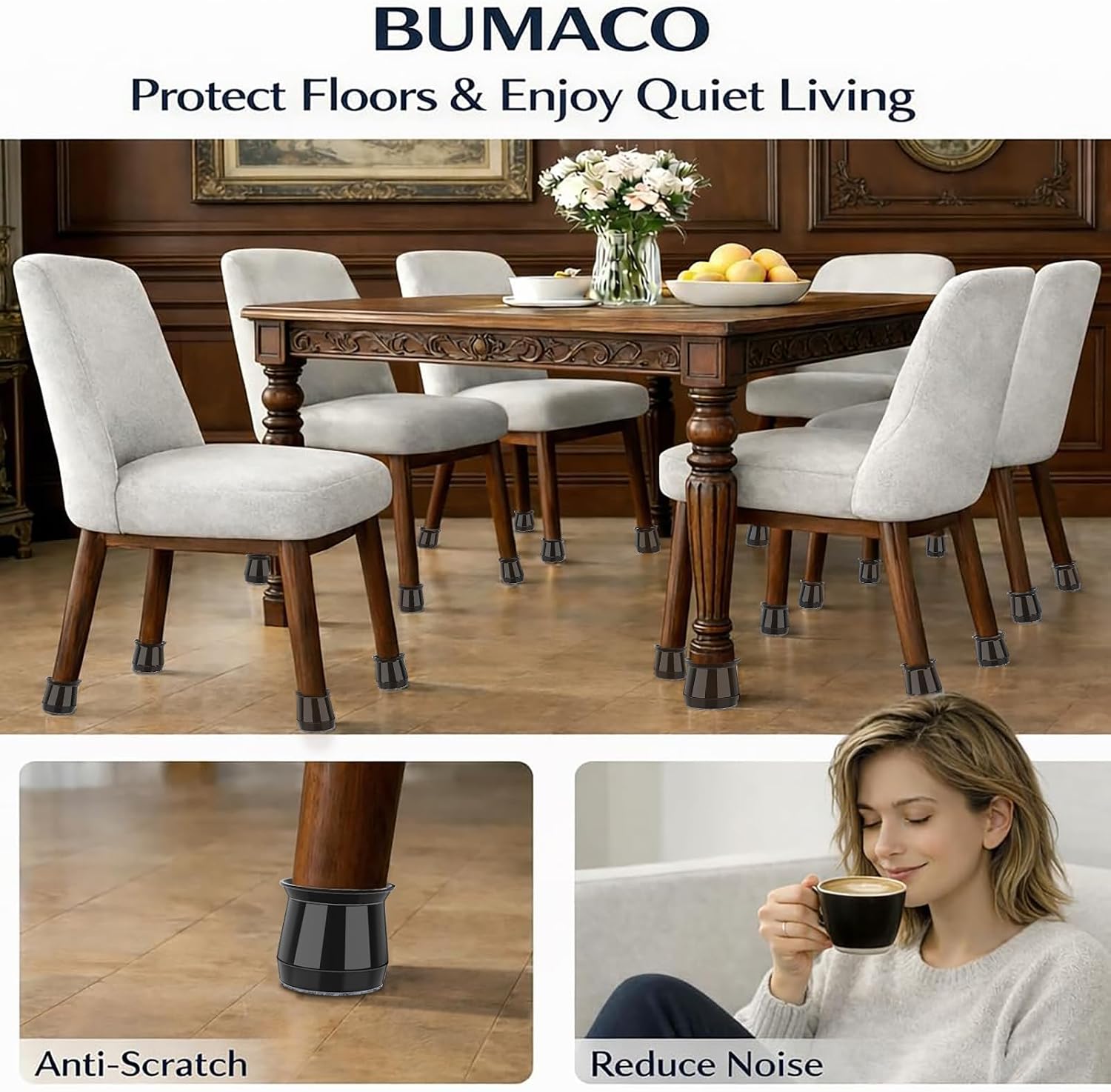 Detalle de BUMACO Chair Leg Floor Protectors, L Size