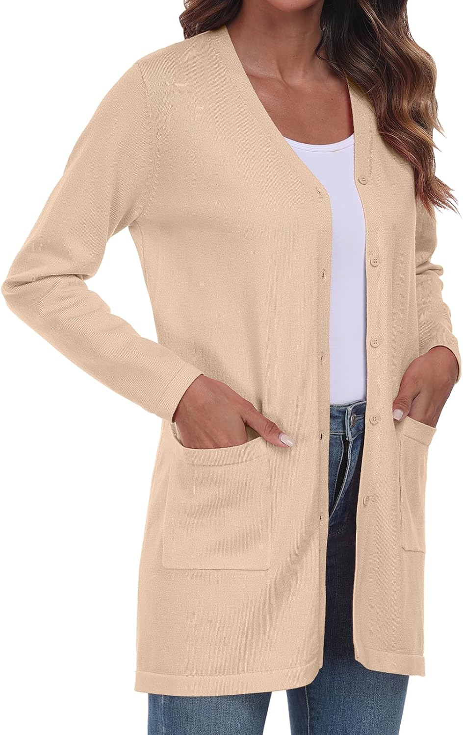 Thumbnail 2 de YUNDAI Women's Open Front Lightweight Cardigan with Pockets – UK Long Sleeve Knit
