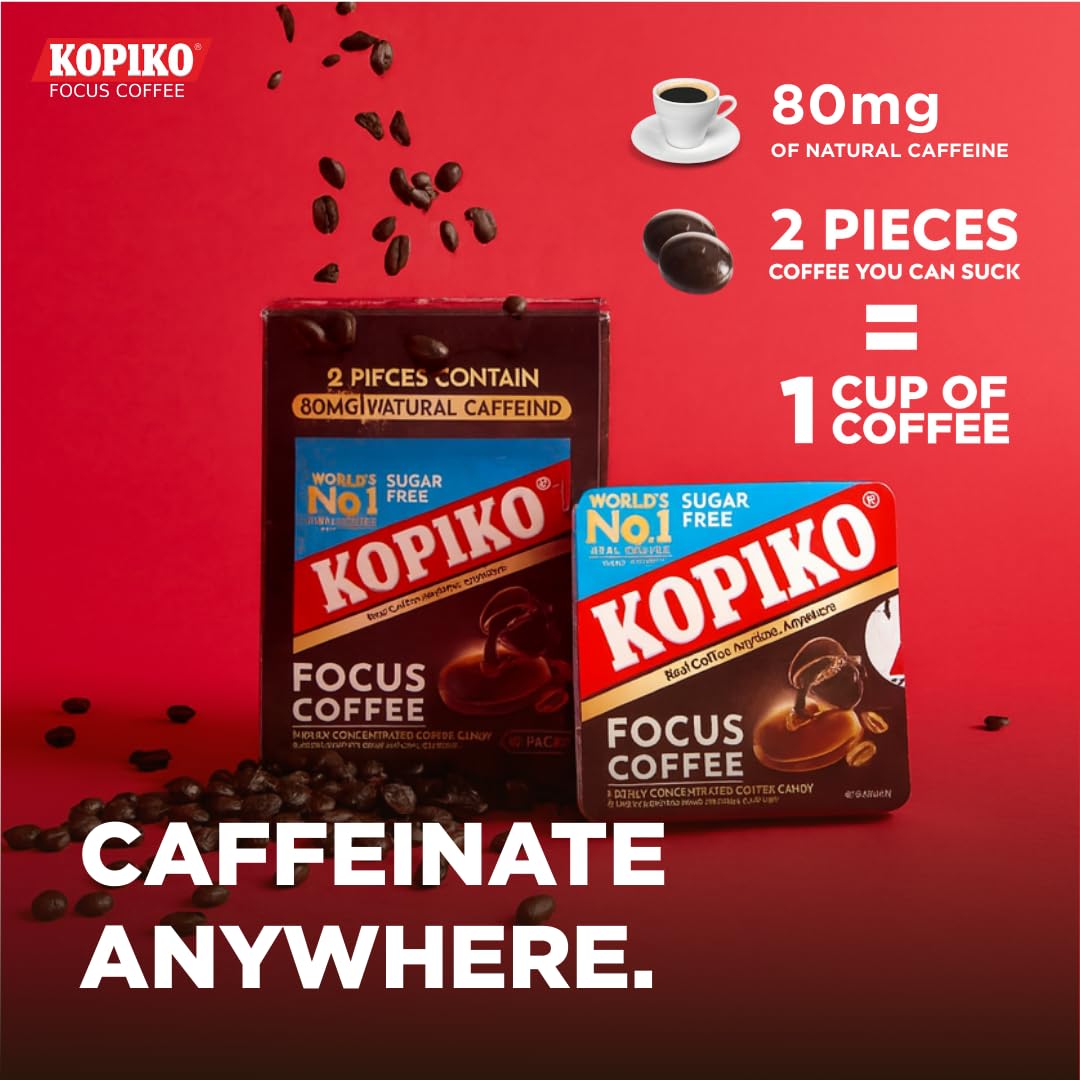 Detalle de Kopiko Focus Coffee Candy, Sugar-Free Caffeine Hard Candy, 6-Pack