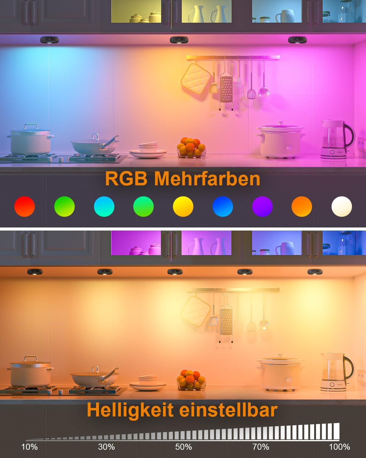 Thumbnail 3 de WILLED USB Aufladbar LED Spots Akku mit Fernbedienung – 3er Pack, RGB indirekte Schrankbeleuchtung