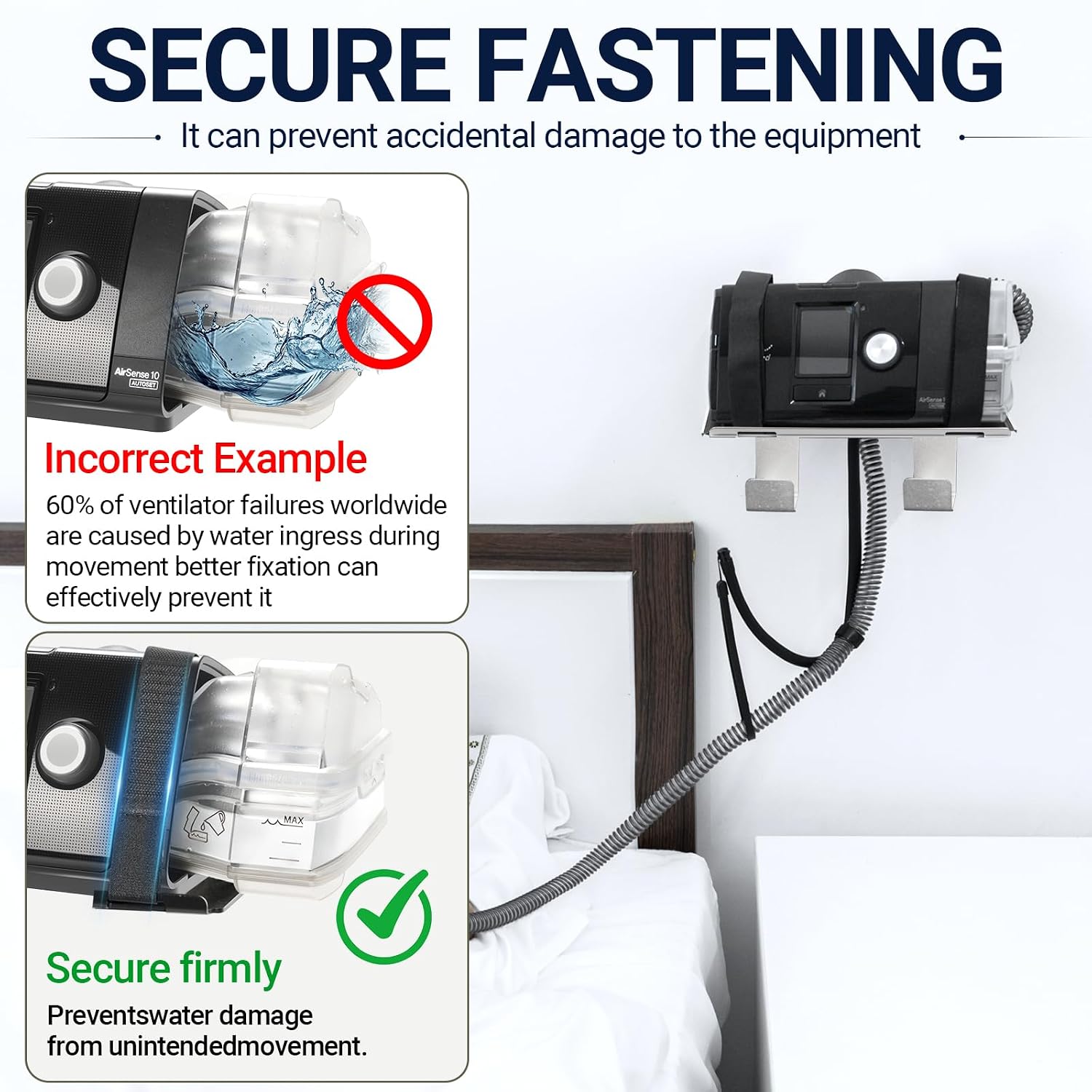 Detalle de Comeacross CA-CPAP Wall Mount Shelf for ResMed AirSense 10, Aluminium