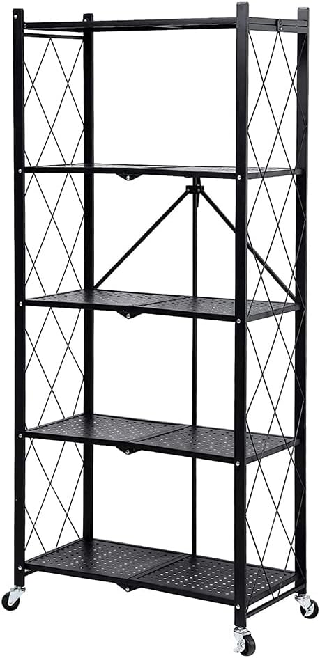 Detalle de STOMDE SR5T001 5-Tier Folding Metal Storage Shelf with Wheels