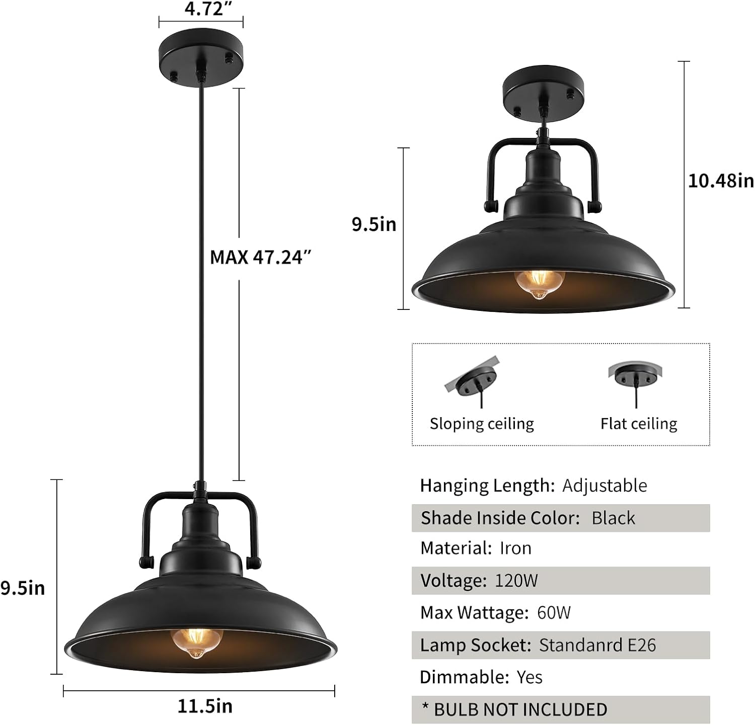 Thumbnail 5 de SESIMENT Black Pendant Light Fixture 3-Pack, 12.5-Inch Matte Black Metal Shades