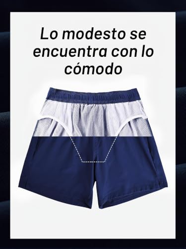 Detalle de Arcweg Bañadores Hombres Pantalones Cortos con Forro y Cintura Ajustable – Verano Azul Marino (EU L)