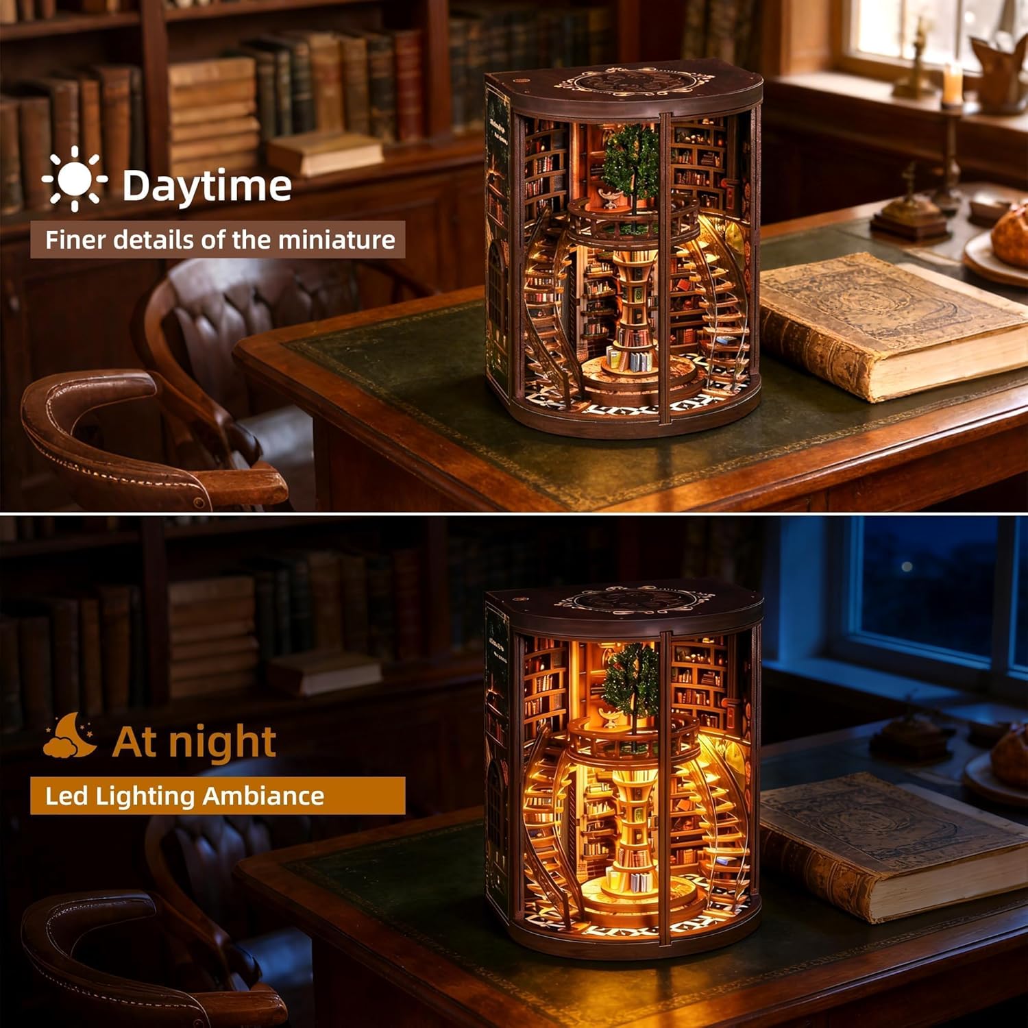 Thumbnail 4 de Book Nook Kit für Erwachsene (CRIOLPO) – DIY Miniatur-Holzpuzzle 3D als Puppenhaus & Buchstütze mit LED