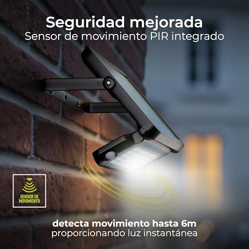 Detalle de Luceco Foco LED Solar Exterior con Sensor PIR LEXSF11B40 (Negro) – 10W, 1080lm, 4000K, IP65