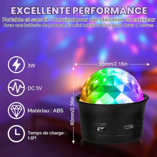 Thumbnail 2 de URAQT Boule Disco 2pcs — Kit mini luminérique USB, mouvée par la voix et effets miroir pour DJ, fête et voiture
