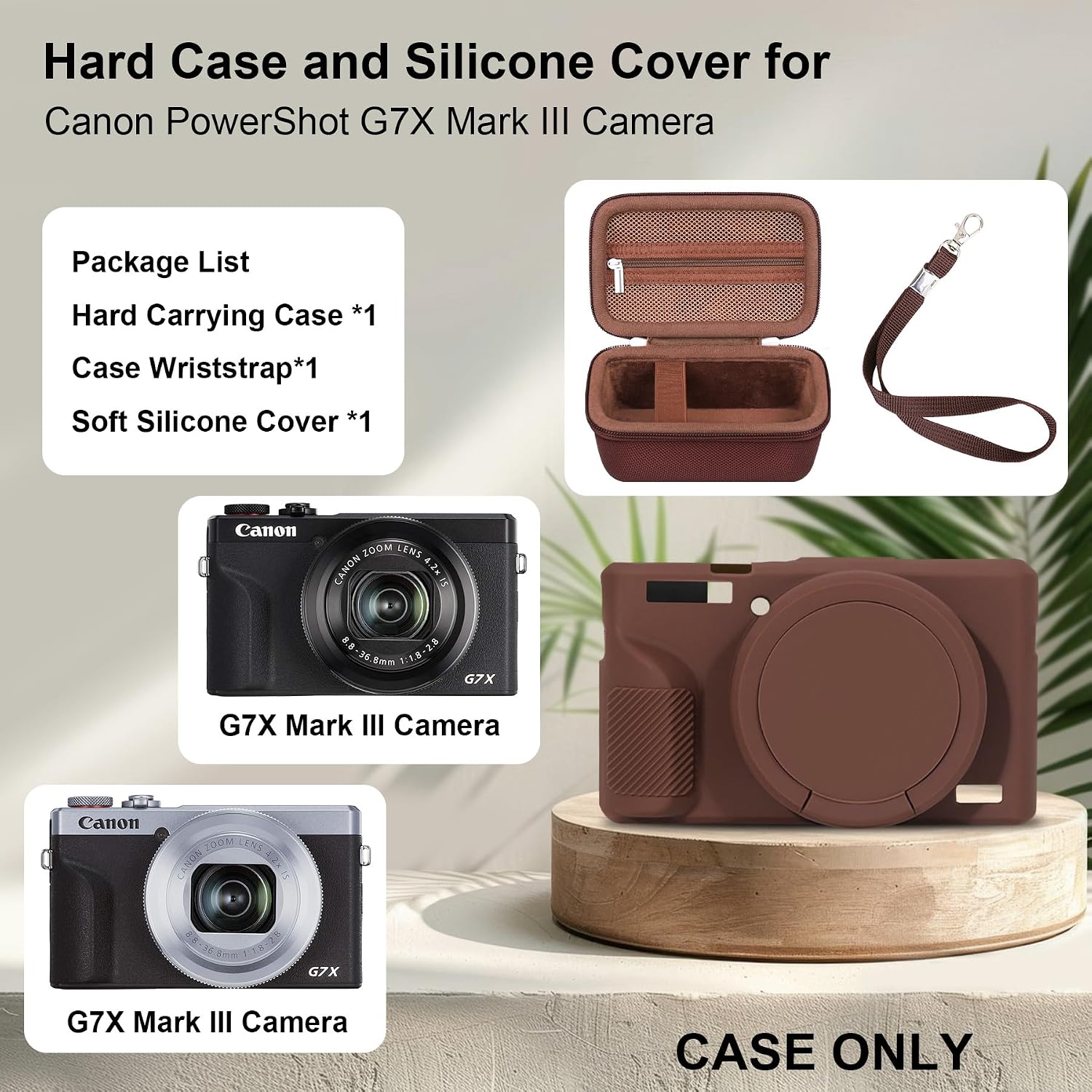 Thumbnail 2 de RAIALL Case for Canon PowerShot G7X Mark III: Hard Carry Case & Silicone Protective Cover in Brown