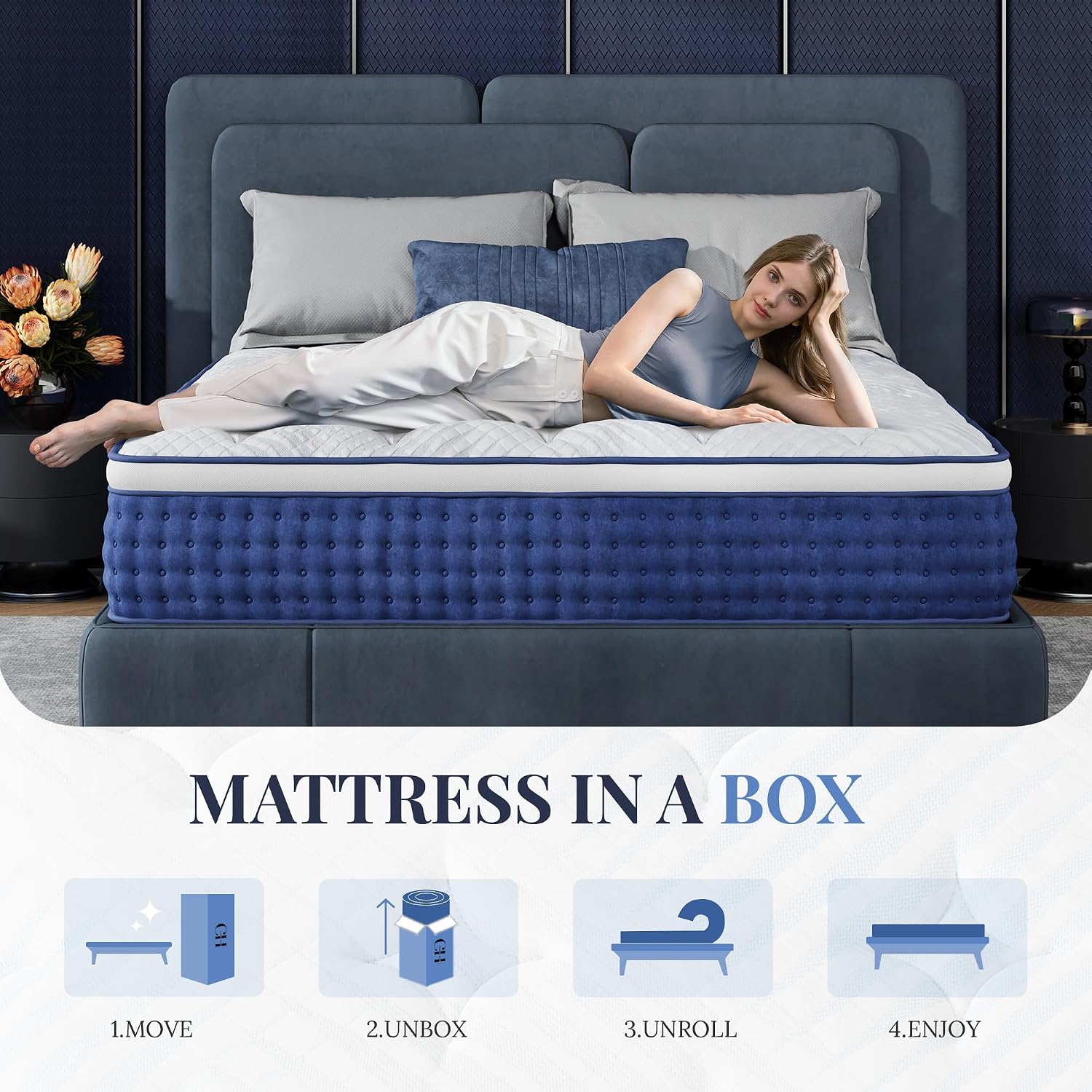Thumbnail 6 de CH CHARME HOUSE 12 Inch Blue N Queen Hybrid Mattress, Medium Feel