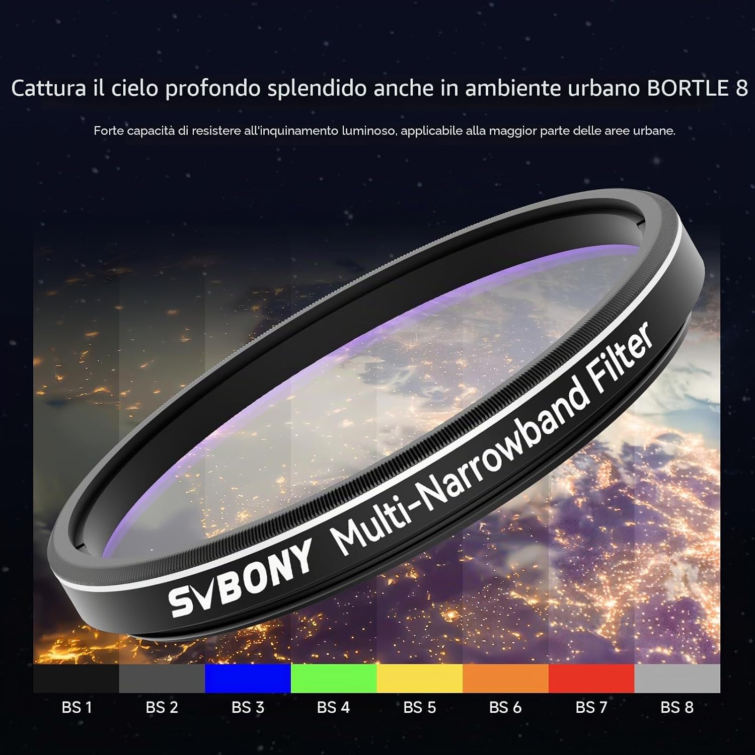 Detalle de Svbony SV240 filtro multi-bandpass 2" per riduzione inquinamento luminoso (astrofotografia urbana)