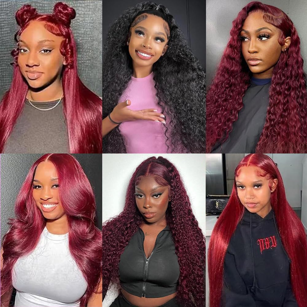 Thumbnail 5 de VAIDSOUE 250 Density Burgundy Deep Wave Lace Front Wig (30 Inch) — 13x6 HD Transparent Lace, Pre Plucked