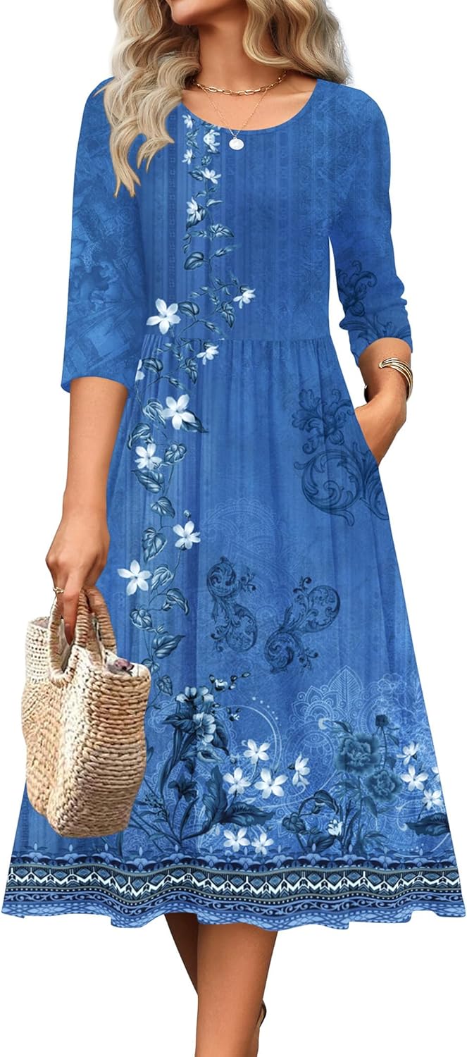 Thumbnail 1 de Zeagoo 3/4 Sleeve Women’s Flowey A-Line Midi T-Shirt Dress with Pockets