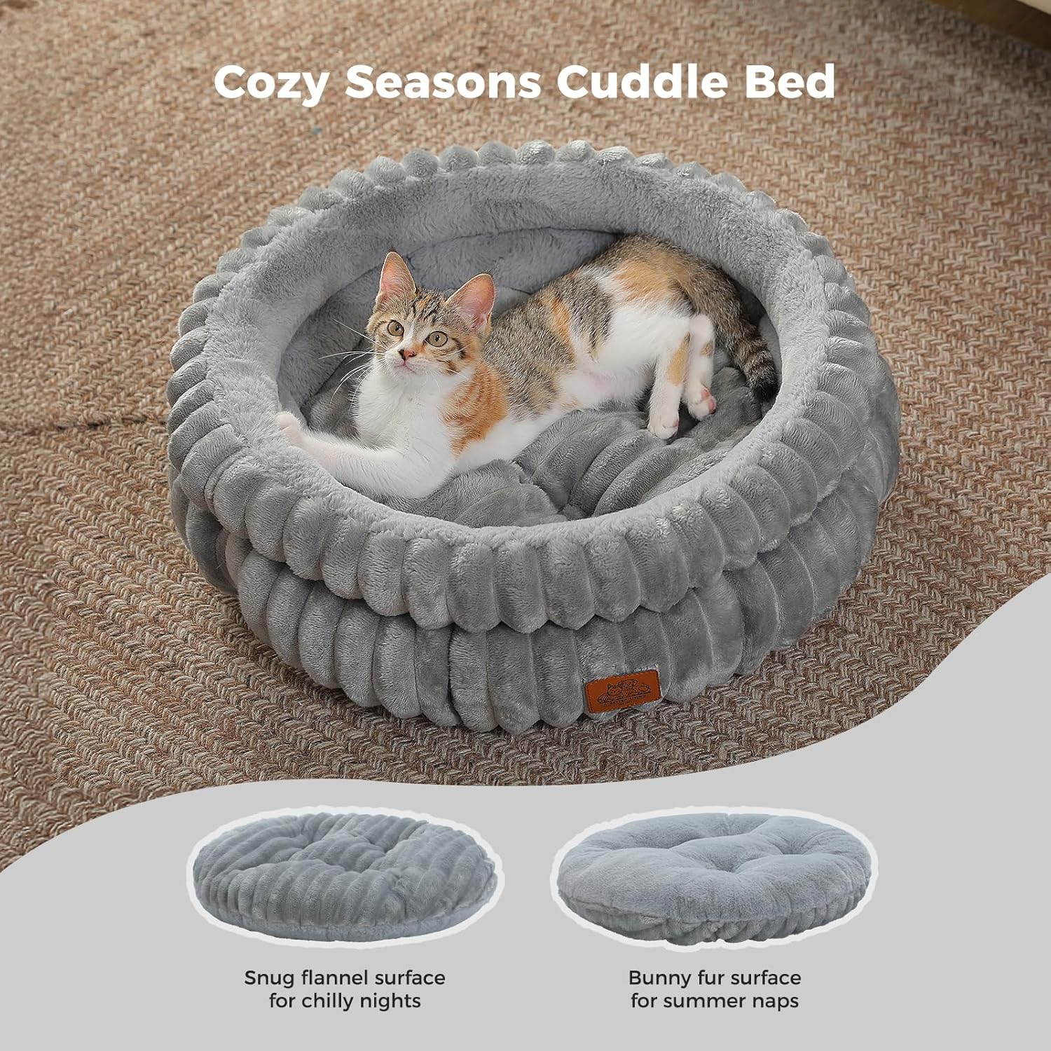 Detalle de PAWZ Road Cat Bed for Indoor Cats – Washable Round Donut Bed (Grey)