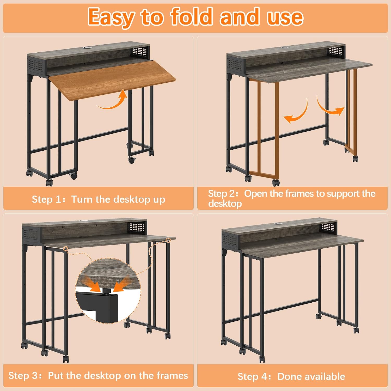 Thumbnail 4 de Gezen Folding Desk 31.5" rolling small desk