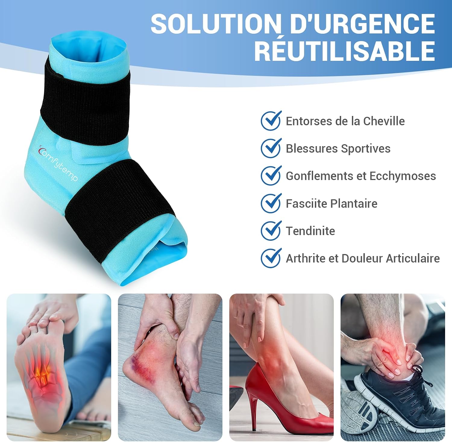 Detalle de Comfytemp Grande Poche de Glace pour la Cheville et le Pied – Soulagement ciblé et réutilisable