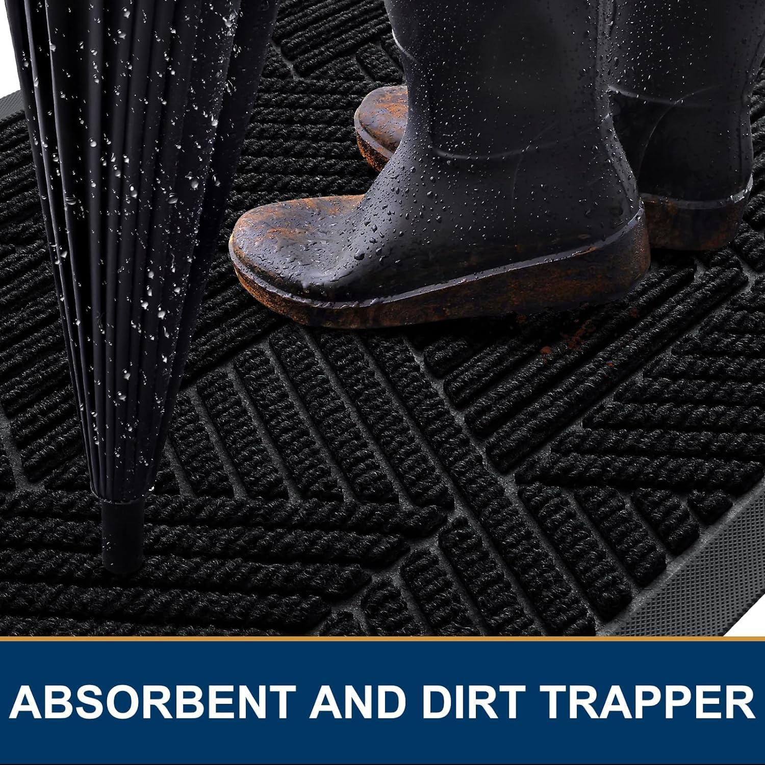 Thumbnail 2 de smiry Smiry Front Door Mat Outside Entrance (47x32) Natural Rubber Doormat for Indoor/Outdoor Entry, Irregular Triangle, Black