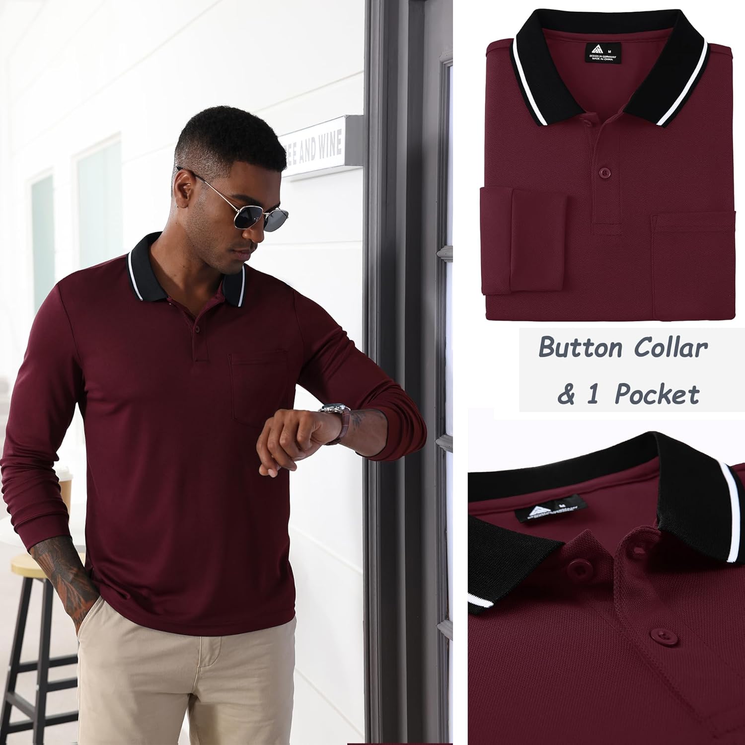 Thumbnail 2 de JACKETOWN Polo Uomo Manica Lunga – Pack da 3 Polo Golf Traspirante con Taschino