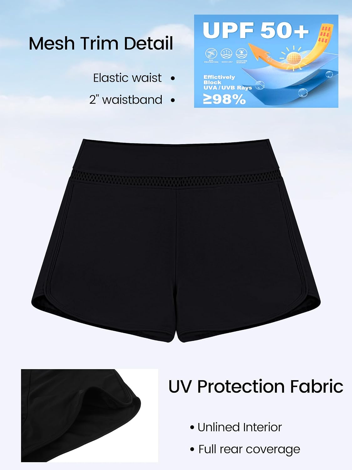 Detalle de Ocean Blues Women's High Waisted Board Shorts Mesh-Trim Tankini Boyshorts