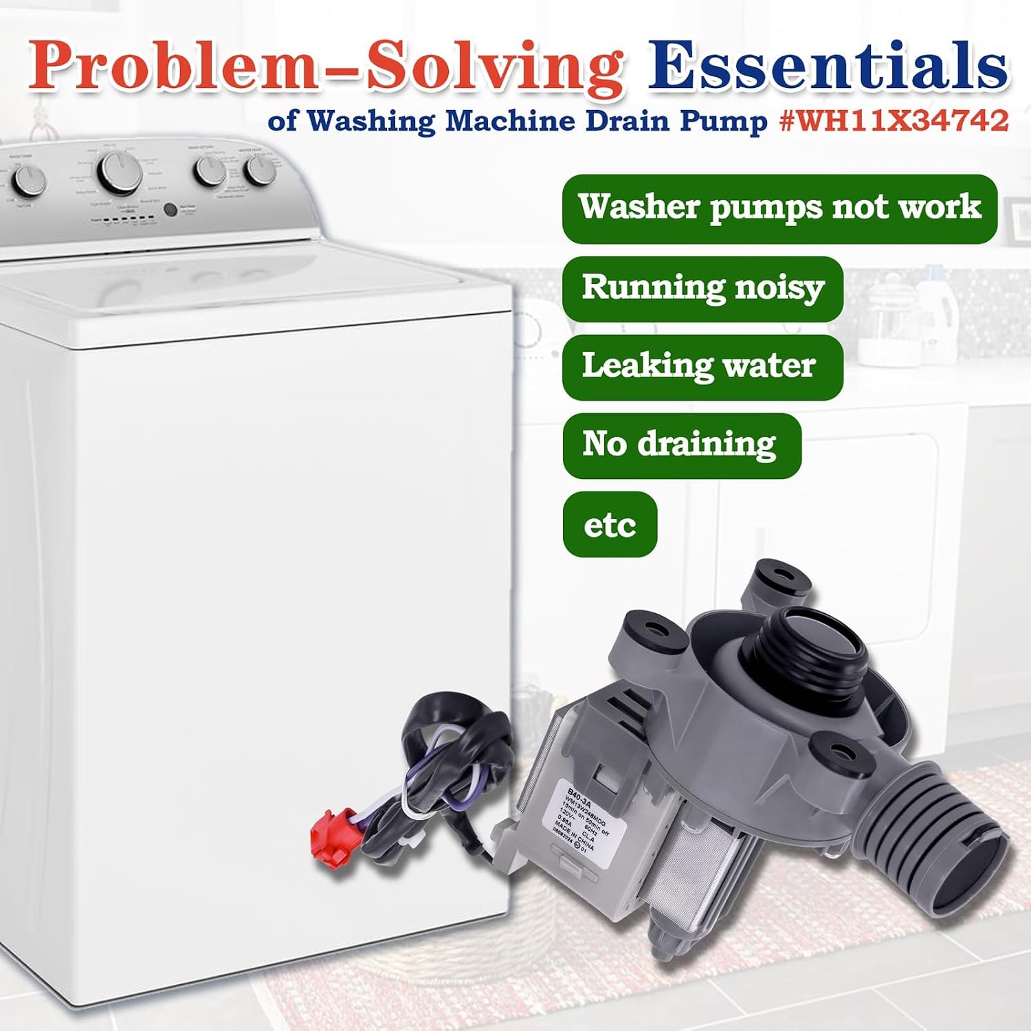Thumbnail 3 de Bakaoof WH11X34742 Washer Drain Pump, 120V Replacement for Listed Models