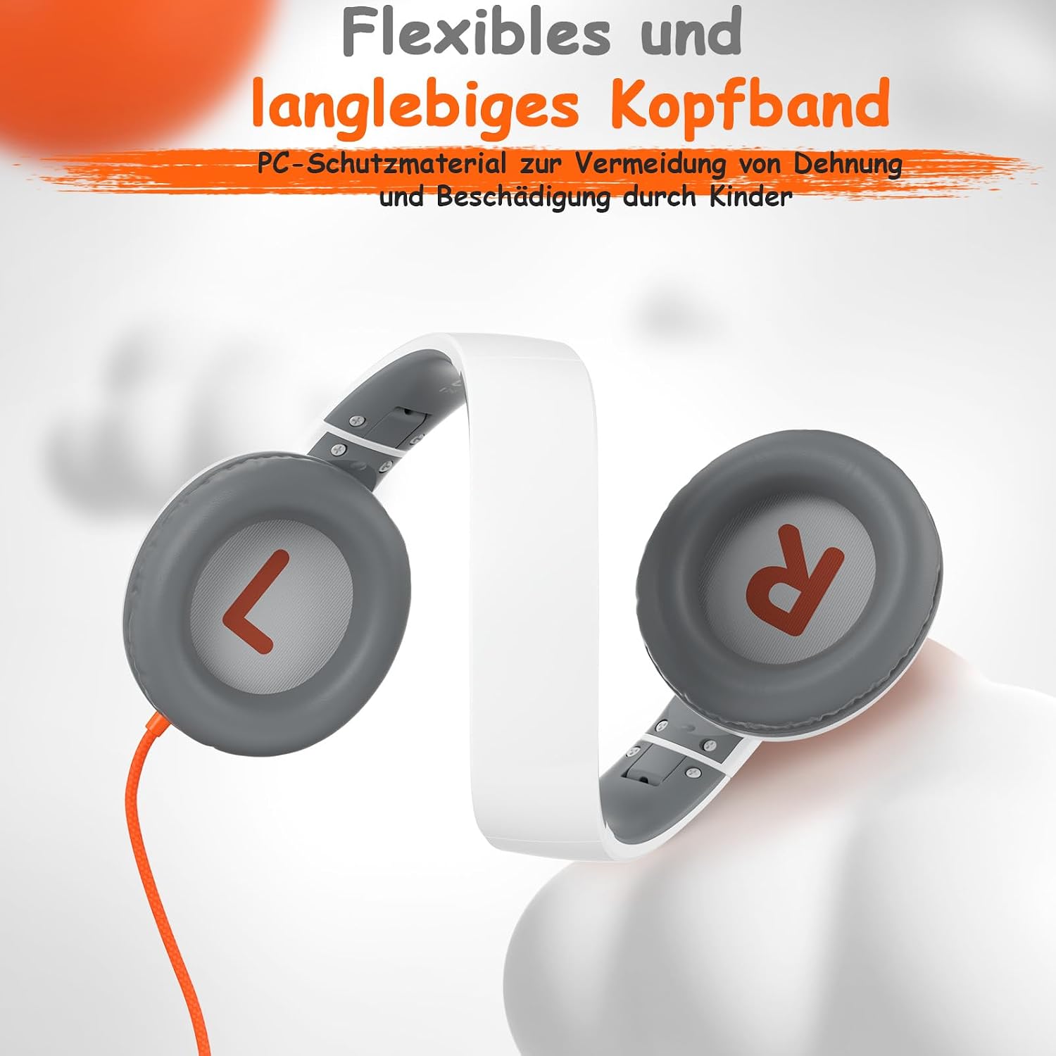 Detalle 2 de TONOSHARK Kinder-Kopfhörer mit Kabel, klappbar & Mikrofon inkl. Gehörschutz (85/94 dB) – für Homeschooling & Unterricht (weiß)