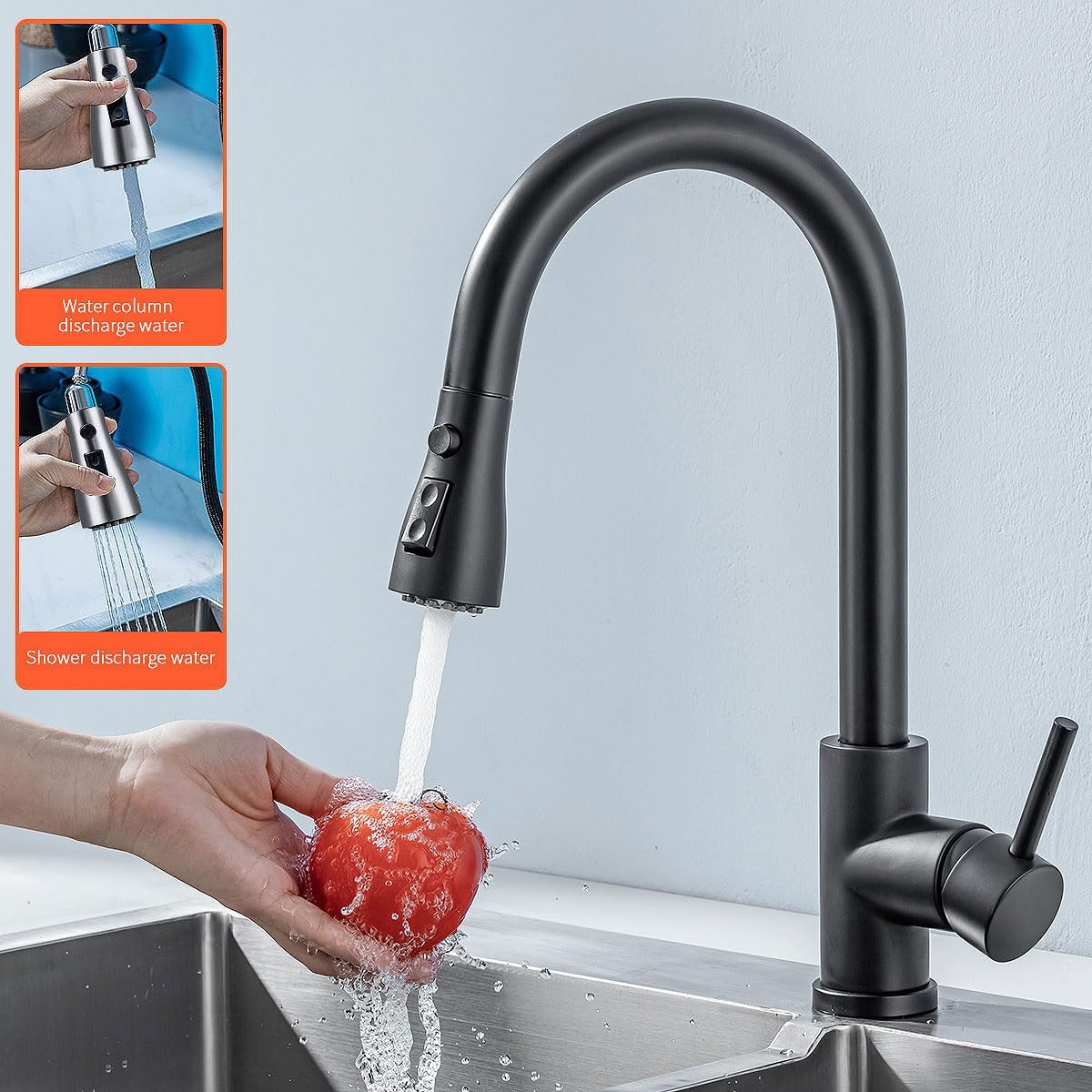Detalle 2 de HASVREOG Kitchen Pull-Down Faucet Matte Black