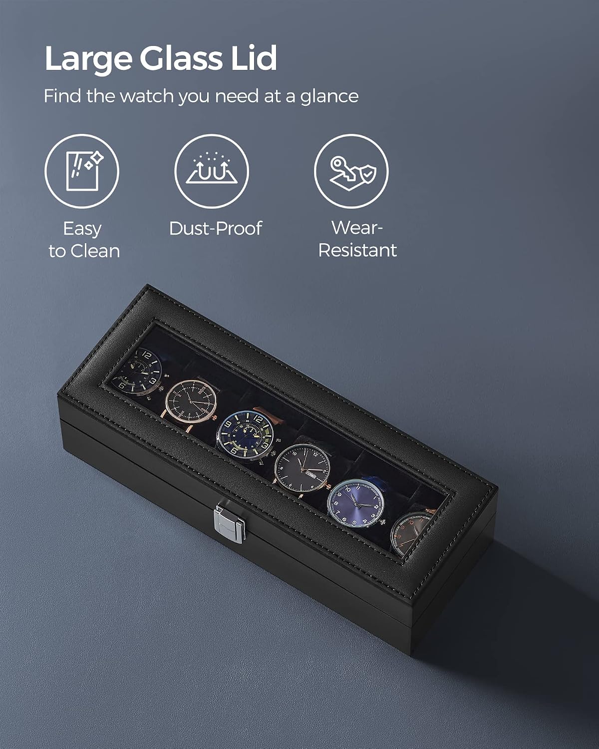 Thumbnail 3 de SONGMICS JWB06B01 6-Slot Watch Box with Glass Lid and Removable Pillows