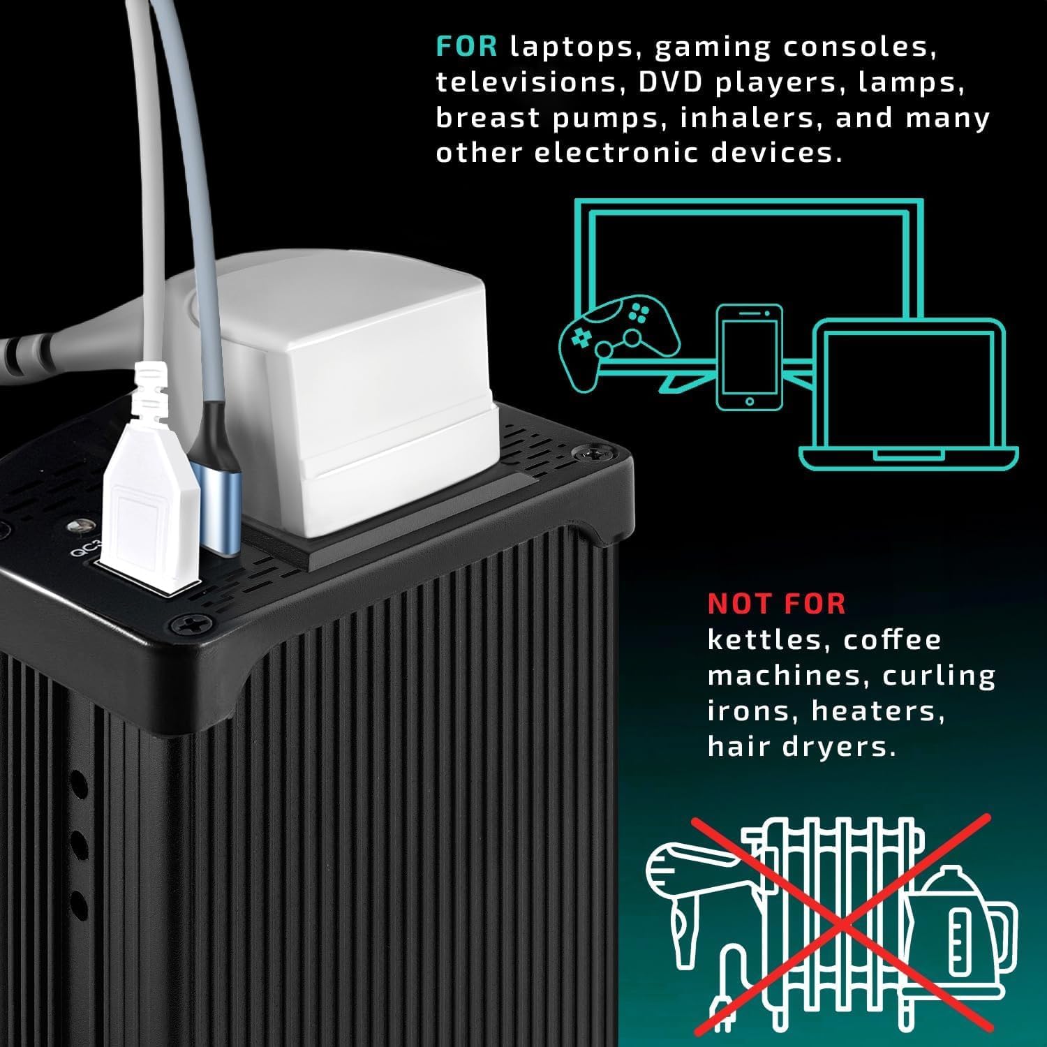 Thumbnail 1 de Odoga 300W Car Power Inverter (12V to 240V) with USB-A & USB-C 3A Charging Ports