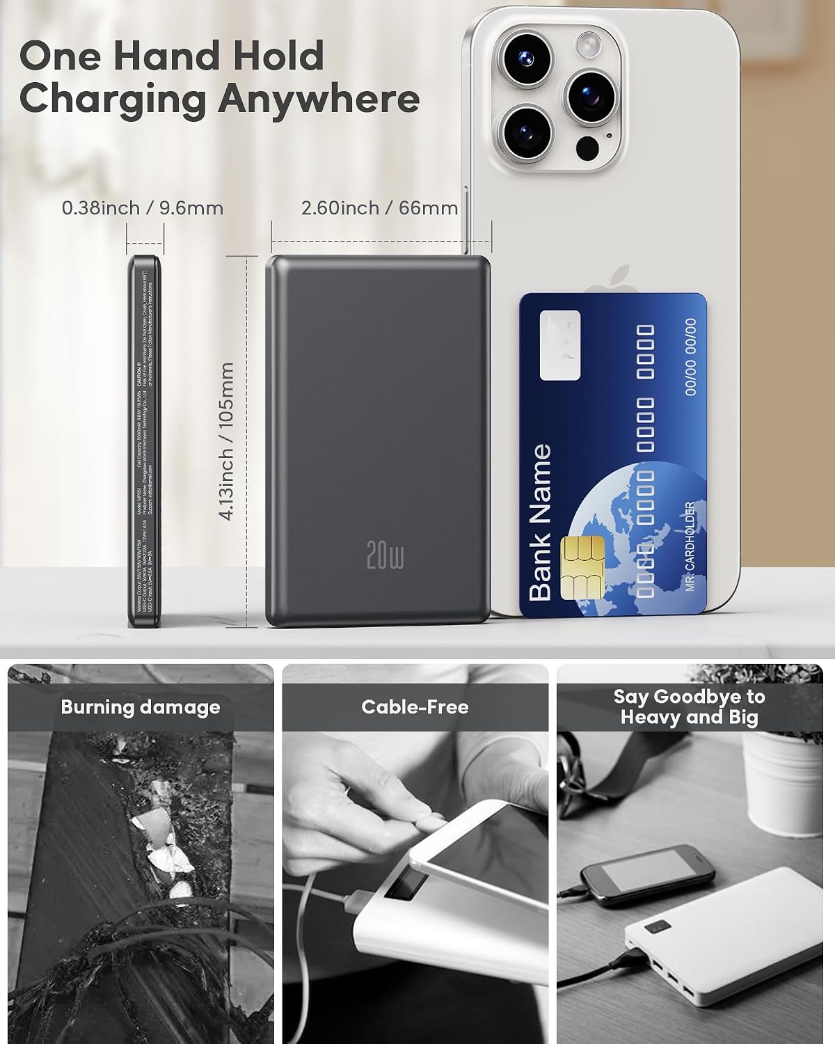 Thumbnail 6 de Power Bank for MagSafe, 2026 Ultra Slim 5000mAh – Magnetic Wireless Charger with USB-C 20W Fast Charge